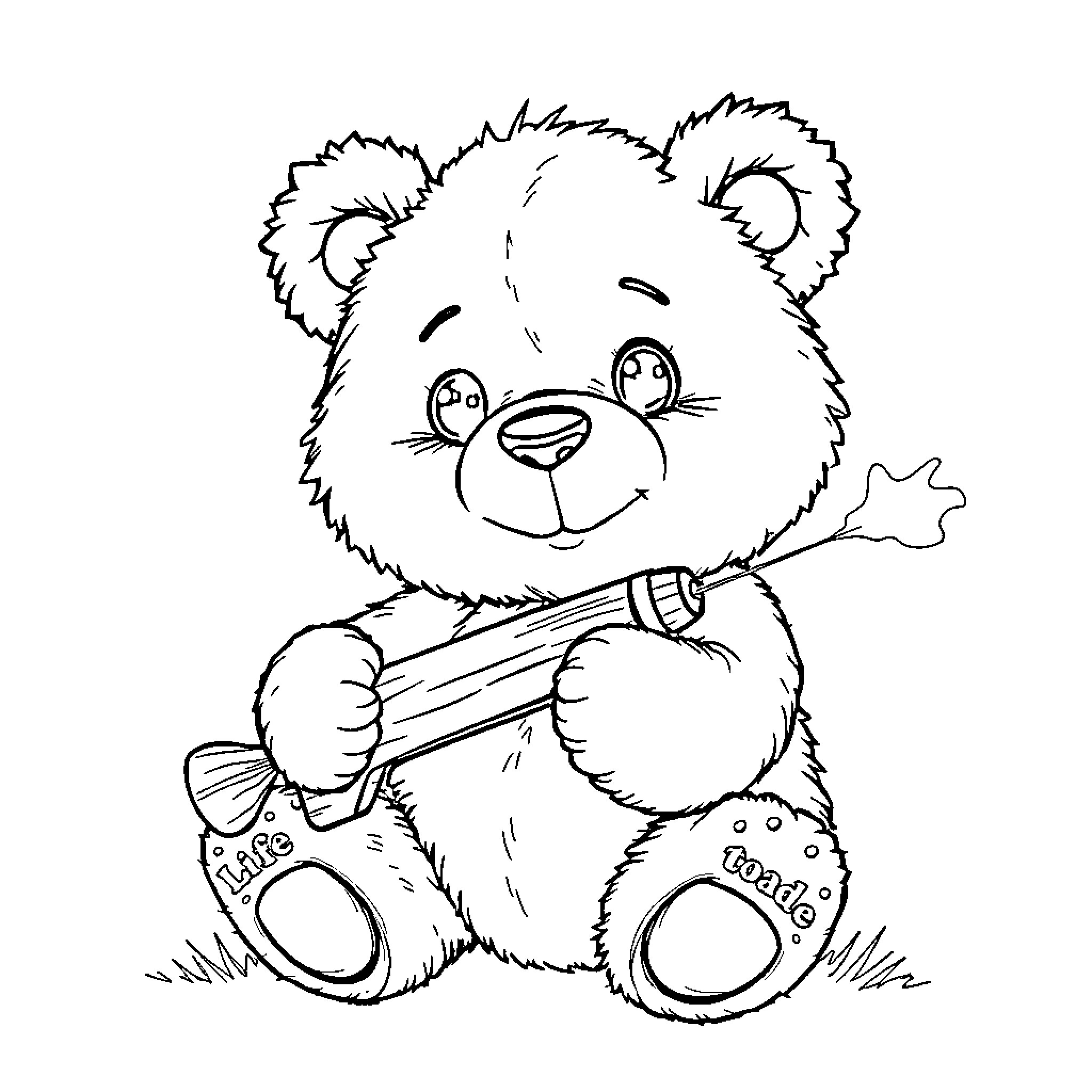 Teddy Bear playing with toy Coloring Page (free black-and-white line drawing printable PDF for all, from beginners to advanced learners, including children, teens, adults, and seniors)