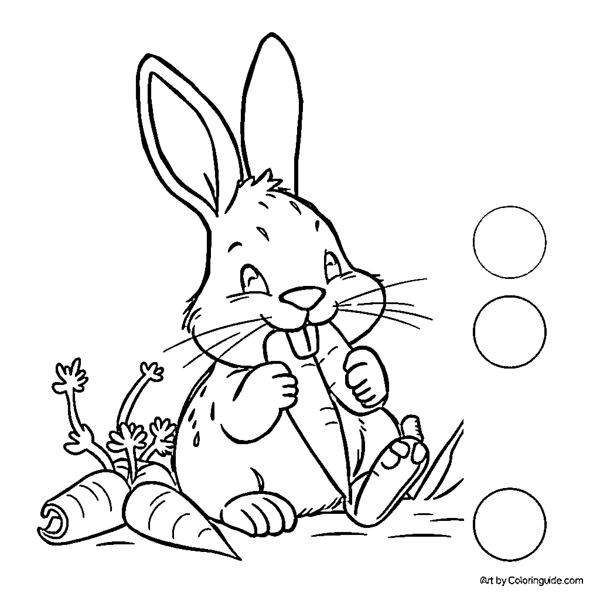 Rabbit Enjoying a Playful Day Outdoors Coloring Page (free black-and-white line drawing printable PDF for all, from beginners to advanced learners, including children, teens, adults, and seniors)