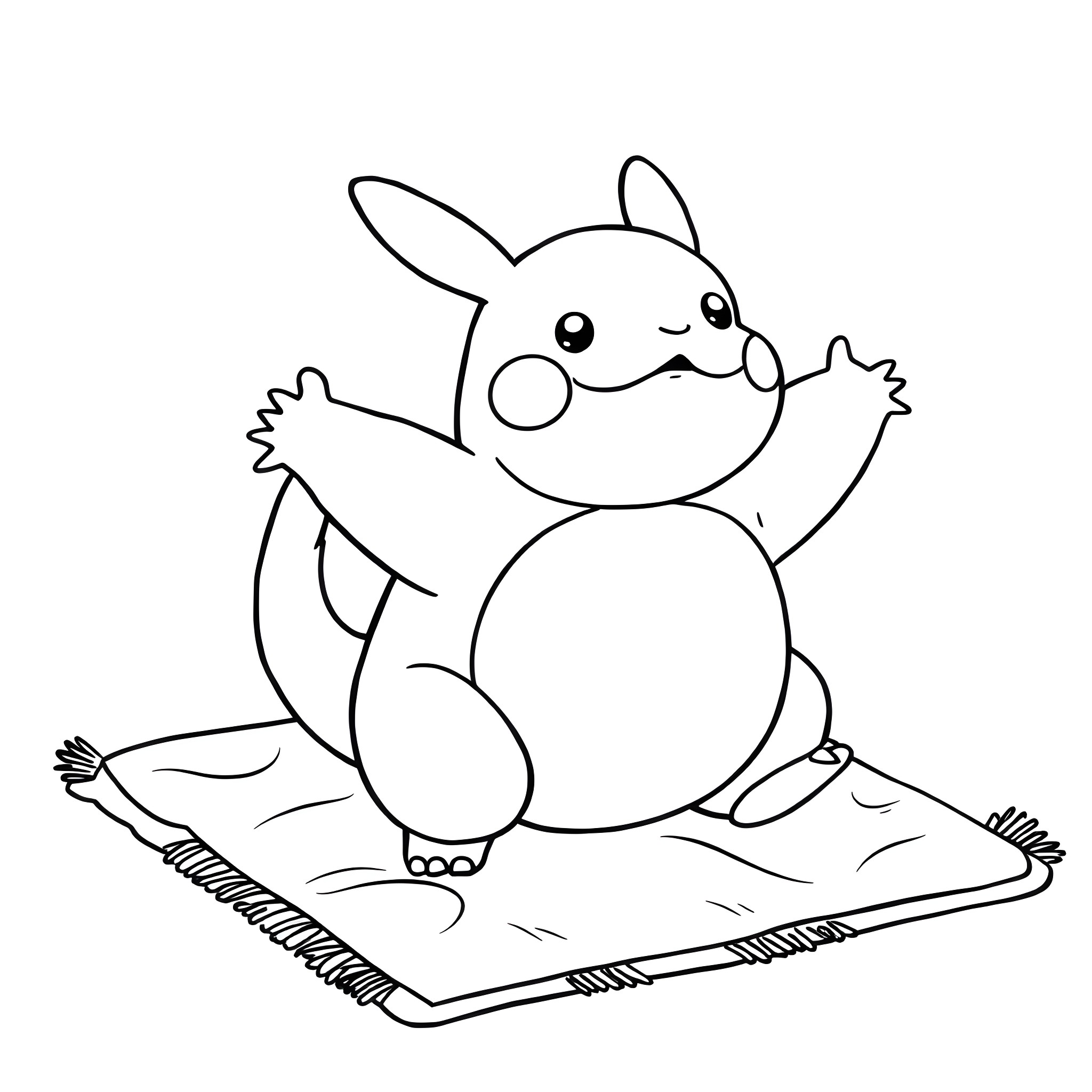 Snorlax resting comfortably on a soft surface Coloring Page (free black-and-white line drawing printable PDF for all, from beginners to advanced learners, including children, teens, adults, and seniors)