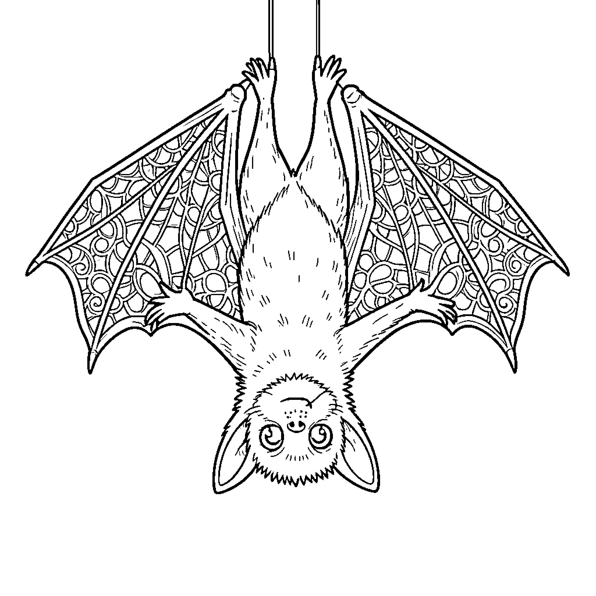 Bat with intricate wing patterns Coloring Page (free black-and-white line drawing printable PDF for all, from beginners to advanced learners, including children, teens, adults, and seniors)