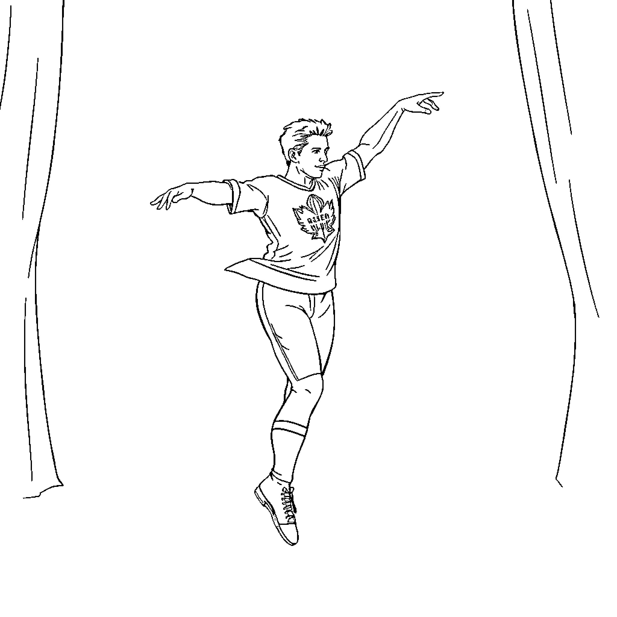 Connor McDavid performing dynamic hockey pose Coloring Page (free black-and-white line drawing printable PDF for all, from beginners to advanced learners, including children, teens, adults, and seniors)