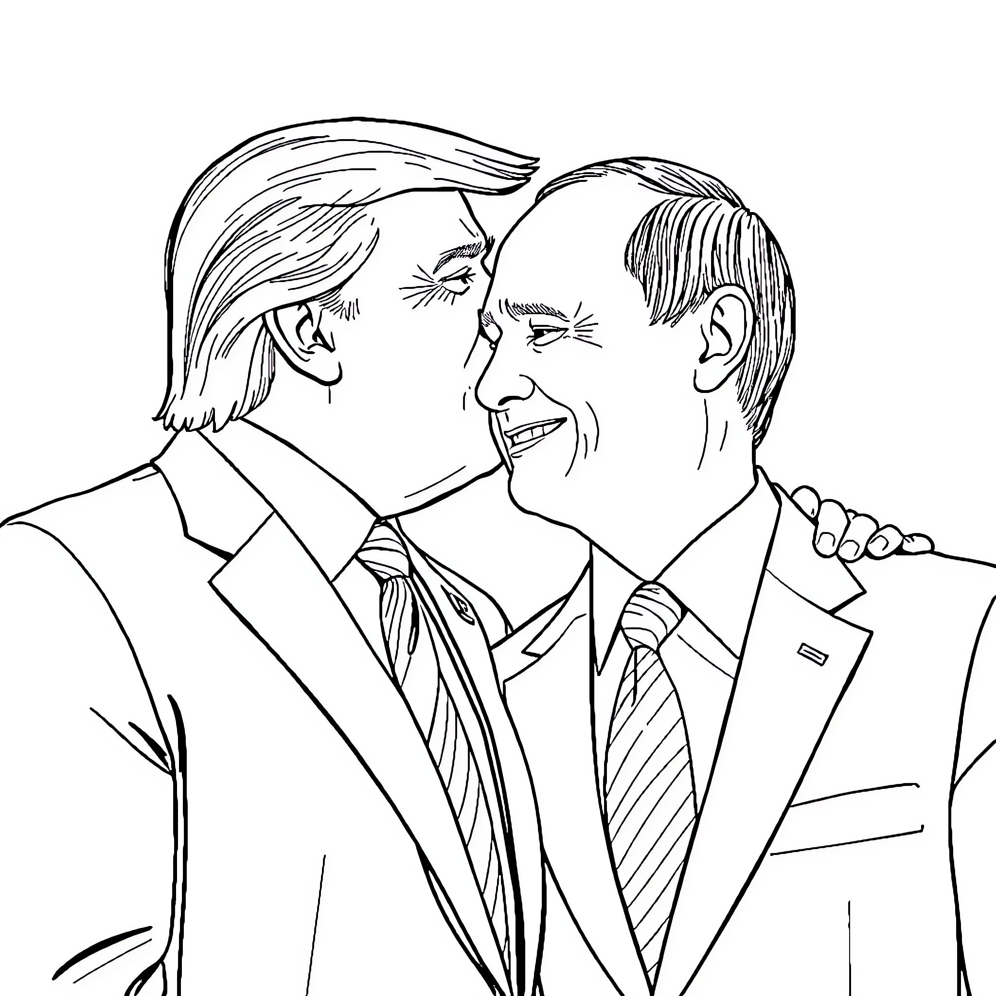 Trump and a Political Rival in Intense Discussion Coloring Page (free black-and-white line drawing printable PDF for all, from beginners to advanced learners, including children, teens, adults, and seniors)