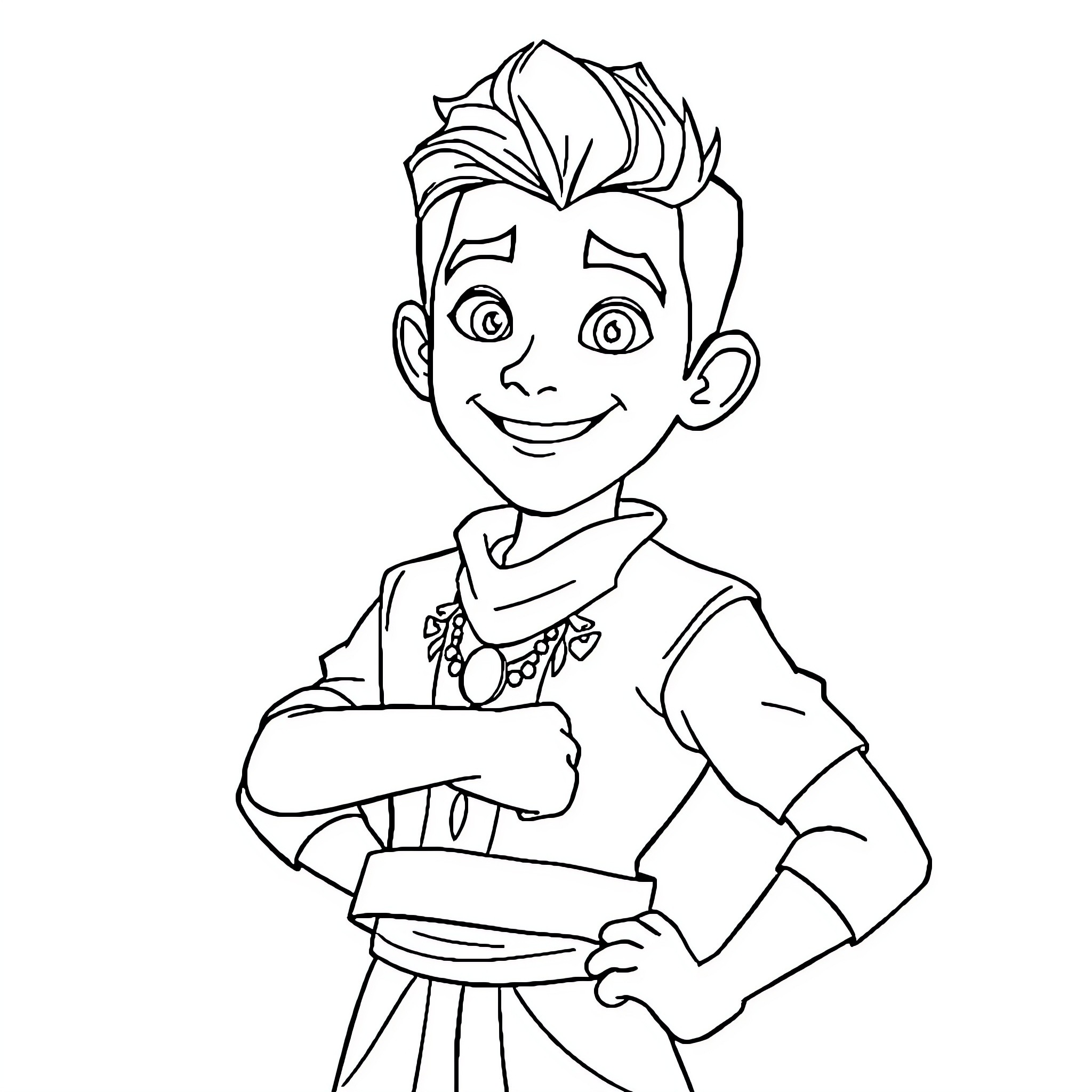Carlos in a cheerful expression Coloring Page (free black-and-white line drawing printable PDF for all, from beginners to advanced learners, including children, teens, adults, and seniors)