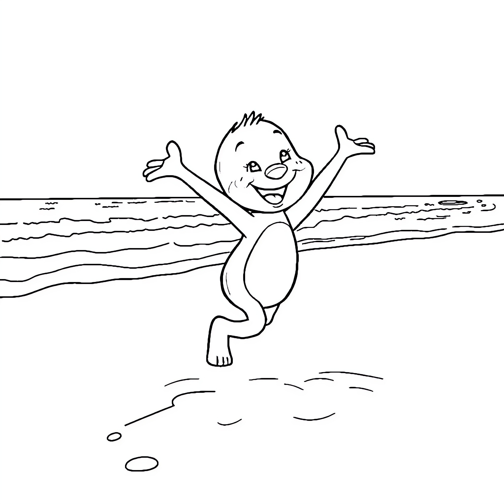 Bluey enjoying a fun day at the beach Coloring Page (free black-and-white line drawing printable PDF for all, from beginners to advanced learners, including children, teens, adults, and seniors)