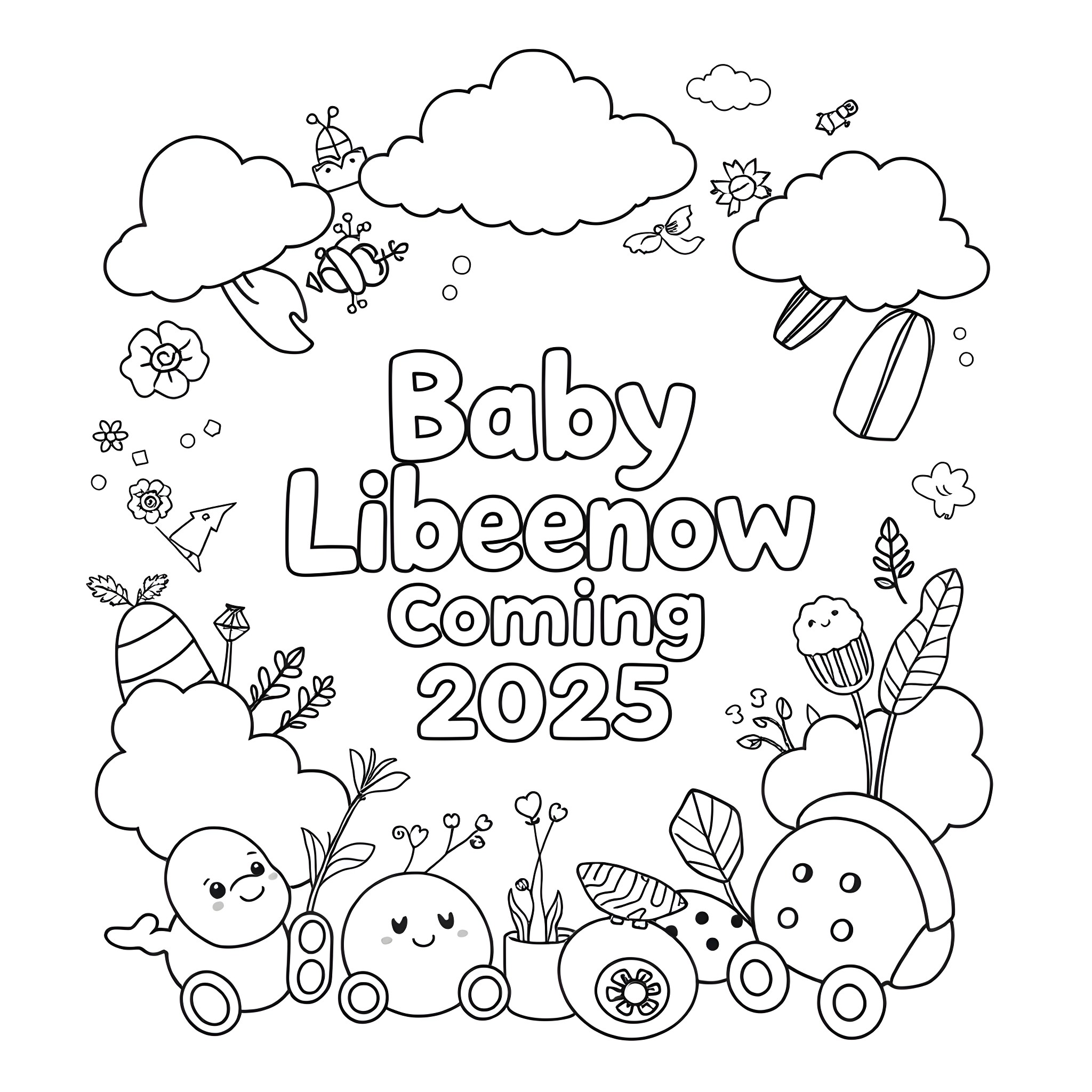 Baby Libernow Coming 2025 Coloring Page (free black-and-white line drawing printable PDF for all, from beginners to advanced learners, including children, teens, adults, and seniors)