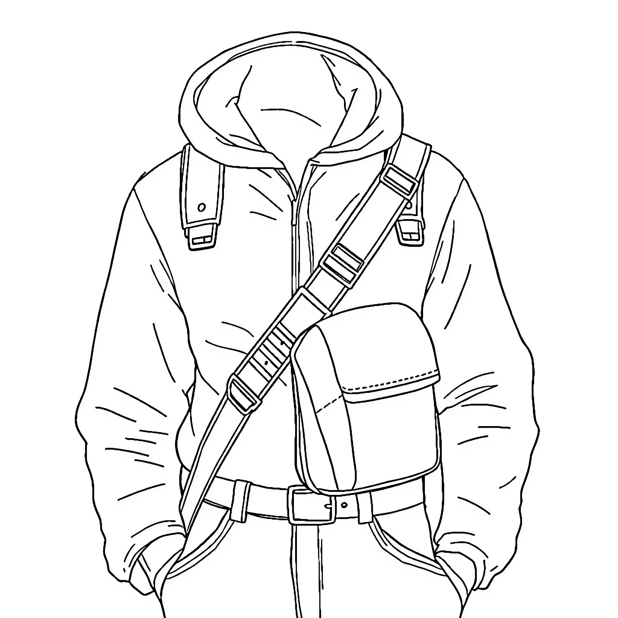 Pictogram of person wearing outdoor apparel and backpack Coloring Page (free black-and-white line drawing printable PDF for all, from beginners to advanced learners, including children, teens, adults, and seniors)