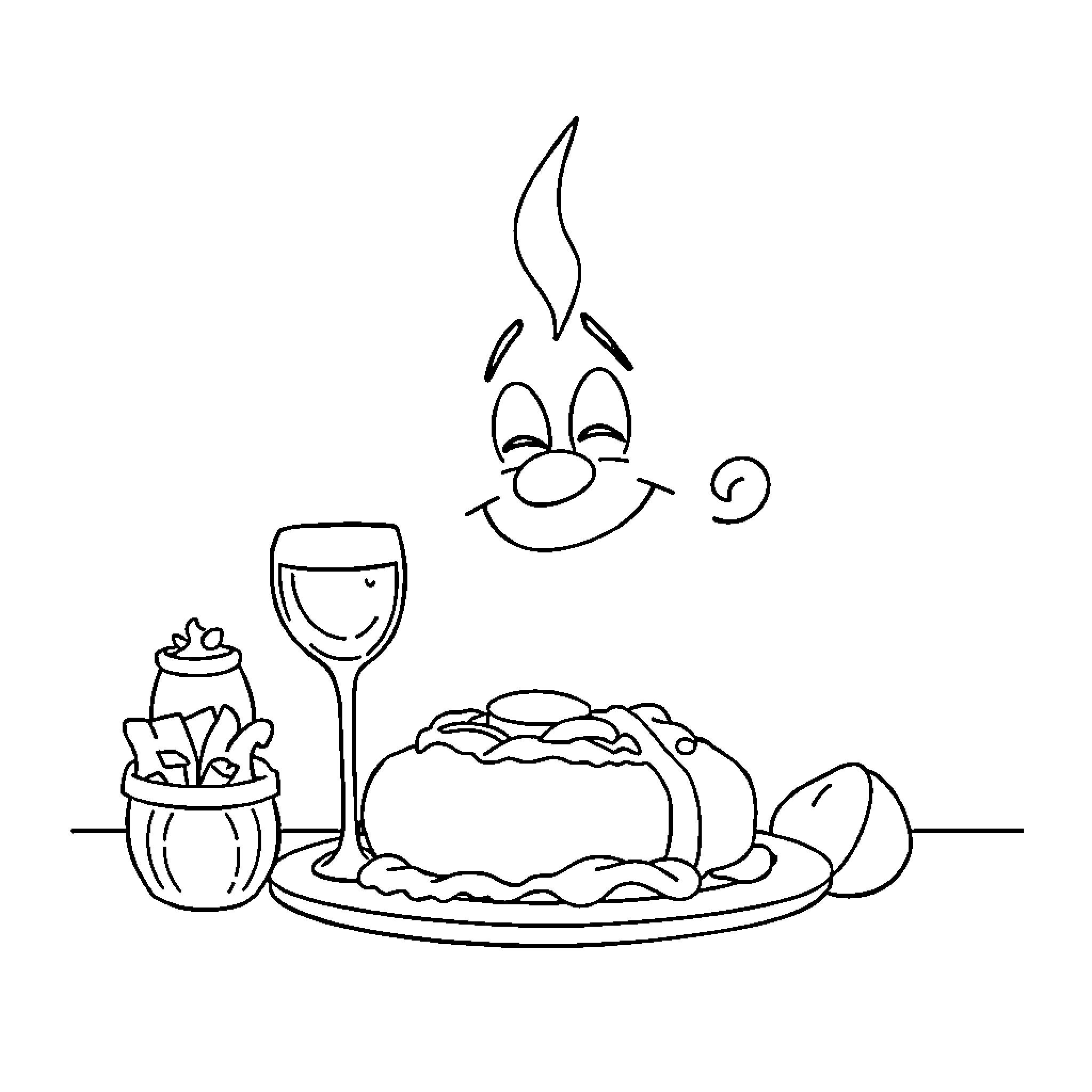 Brainrot Serving Up Happy Meal Coloring Page (free black-and-white line drawing printable PDF for all, from beginners to advanced learners, including children, teens, adults, and seniors)