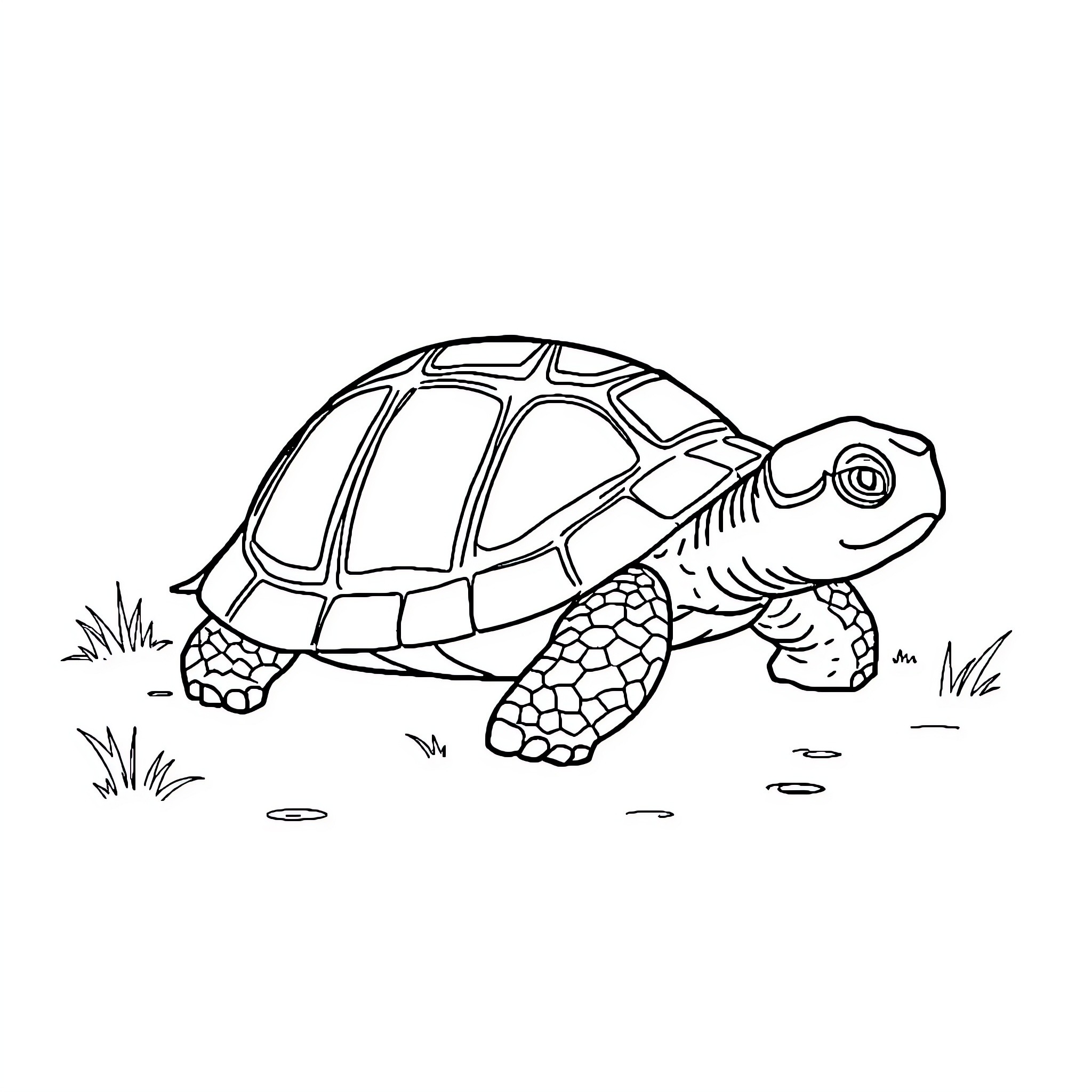 Turtle walking on grass Coloring Page (free black-and-white line drawing printable PDF for all, from beginners to advanced learners, including children, teens, adults, and seniors)