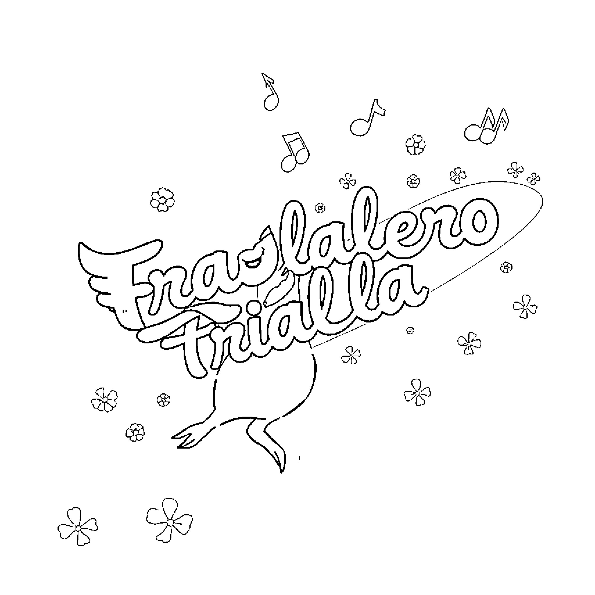 Tralalero: Playful Drawing with Music and Flowers Coloring Page (free black-and-white line drawing printable PDF for all, from beginners to advanced learners, including children, teens, adults, and seniors)