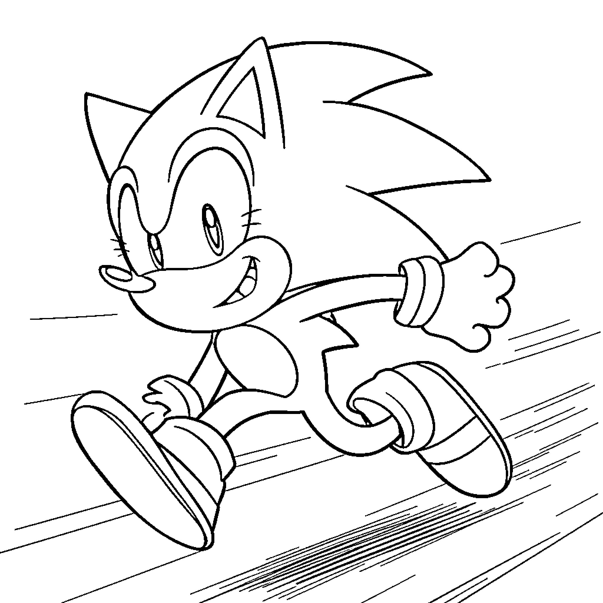 Sonic the Hedgehog running energetically Coloring Page (free black-and-white line drawing printable PDF for all, from beginners to advanced learners, including children, teens, adults, and seniors)