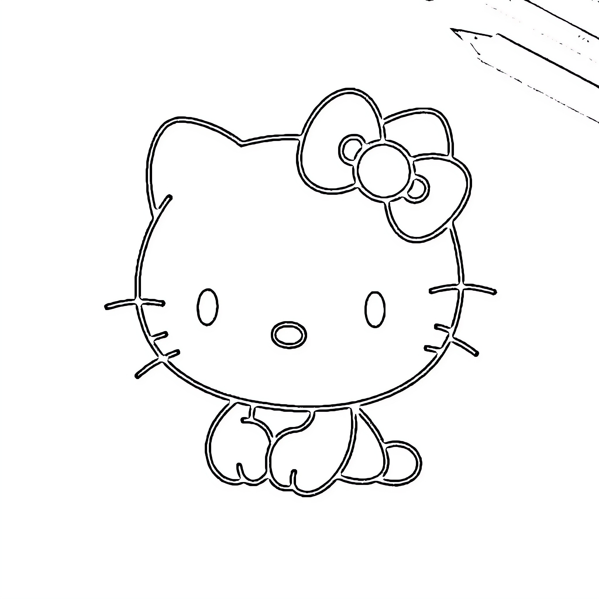 Hello Kitty sitting with a bow Coloring Page (free black-and-white line drawing printable PDF for all, from beginners to advanced learners, including children, teens, adults, and seniors)