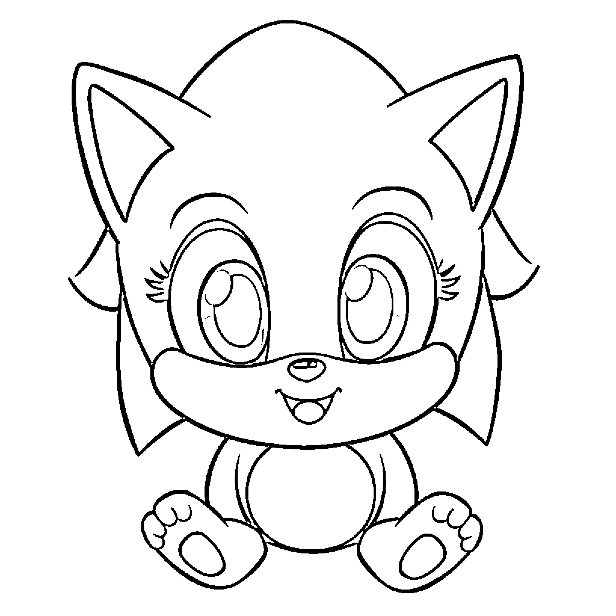 Sonic character in cute, happy pose Coloring Page (free black-and-white line drawing printable PDF for all, from beginners to advanced learners, including children, teens, adults, and seniors)
