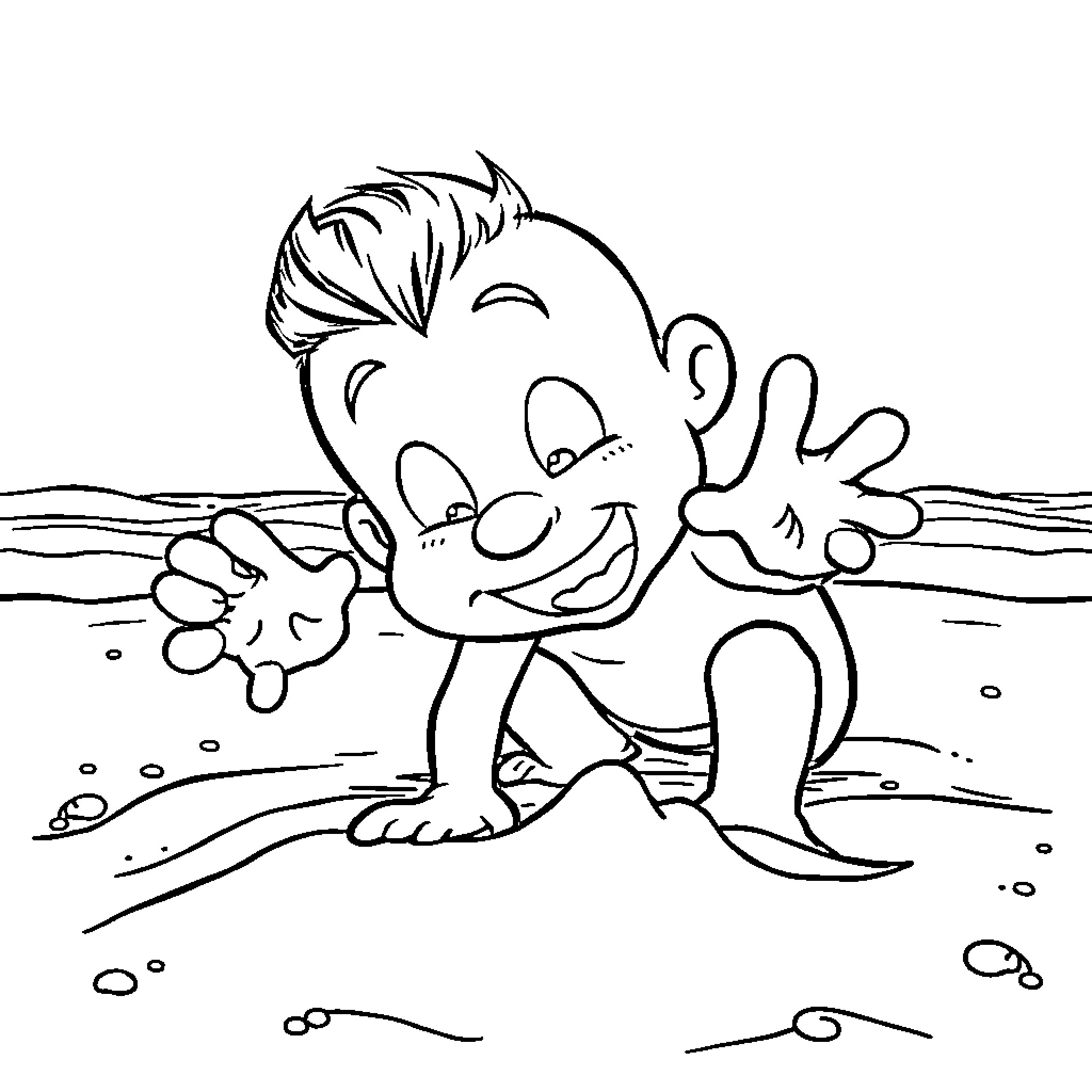 Thing playing happily in the sand Coloring Page (free black-and-white line drawing printable PDF for all, from beginners to advanced learners, including children, teens, adults, and seniors)