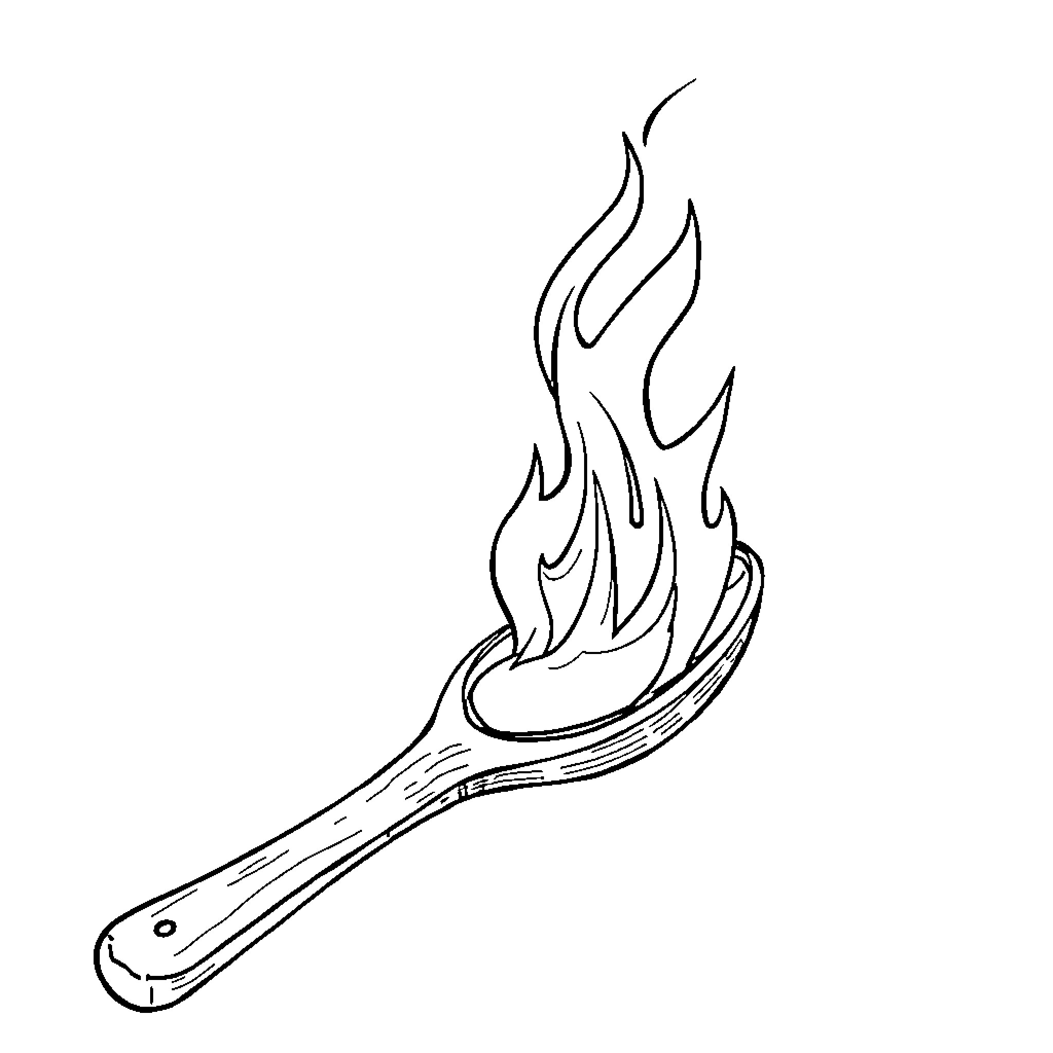 Spoon engulfed in flames Coloring Page (free black-and-white line drawing printable PDF for all, from beginners to advanced learners, including children, teens, adults, and seniors)