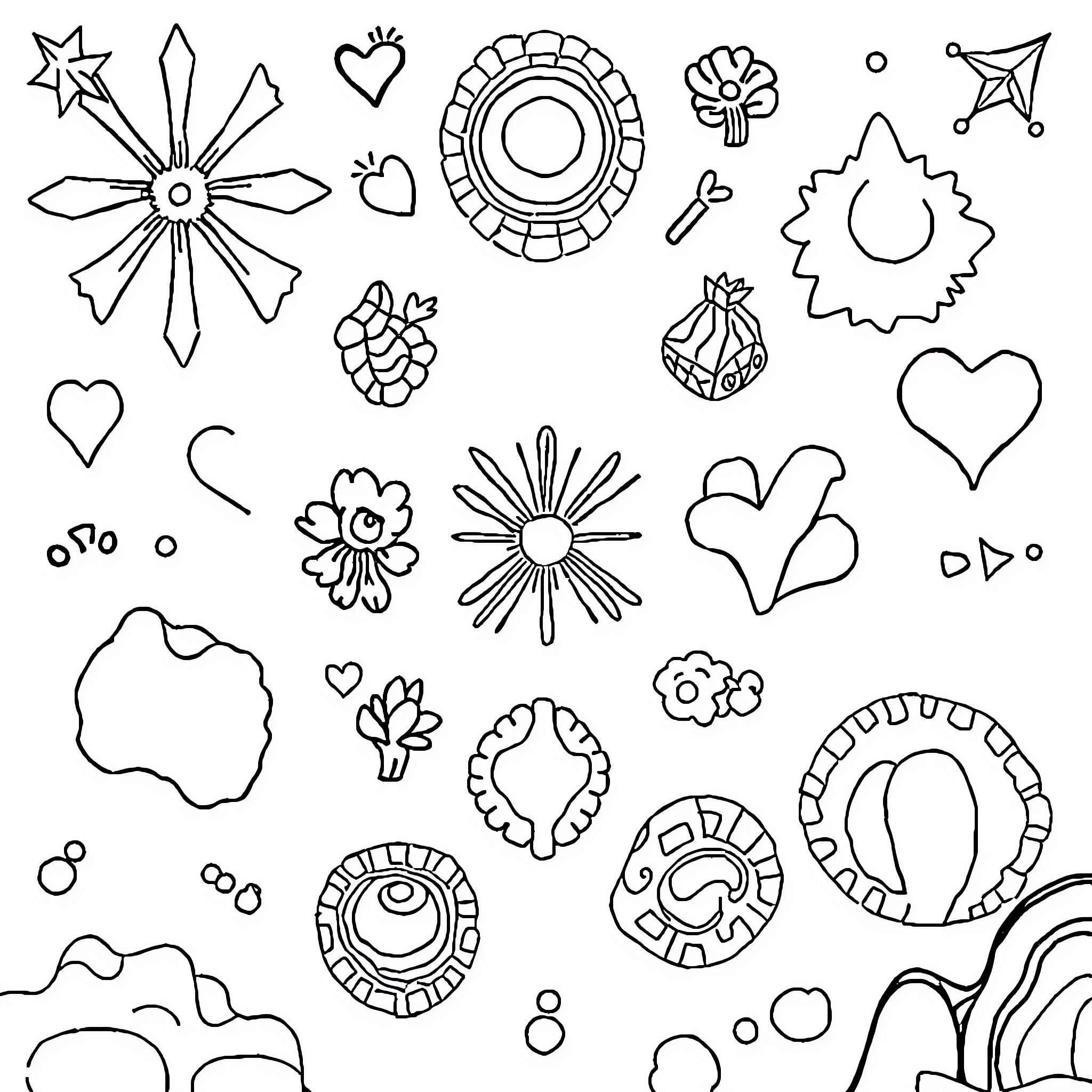 Set of Abstract Floral and Geometric Designs Coloring Page (free black-and-white line drawing printable PDF for all, from beginners to advanced learners, including children, teens, adults, and seniors)