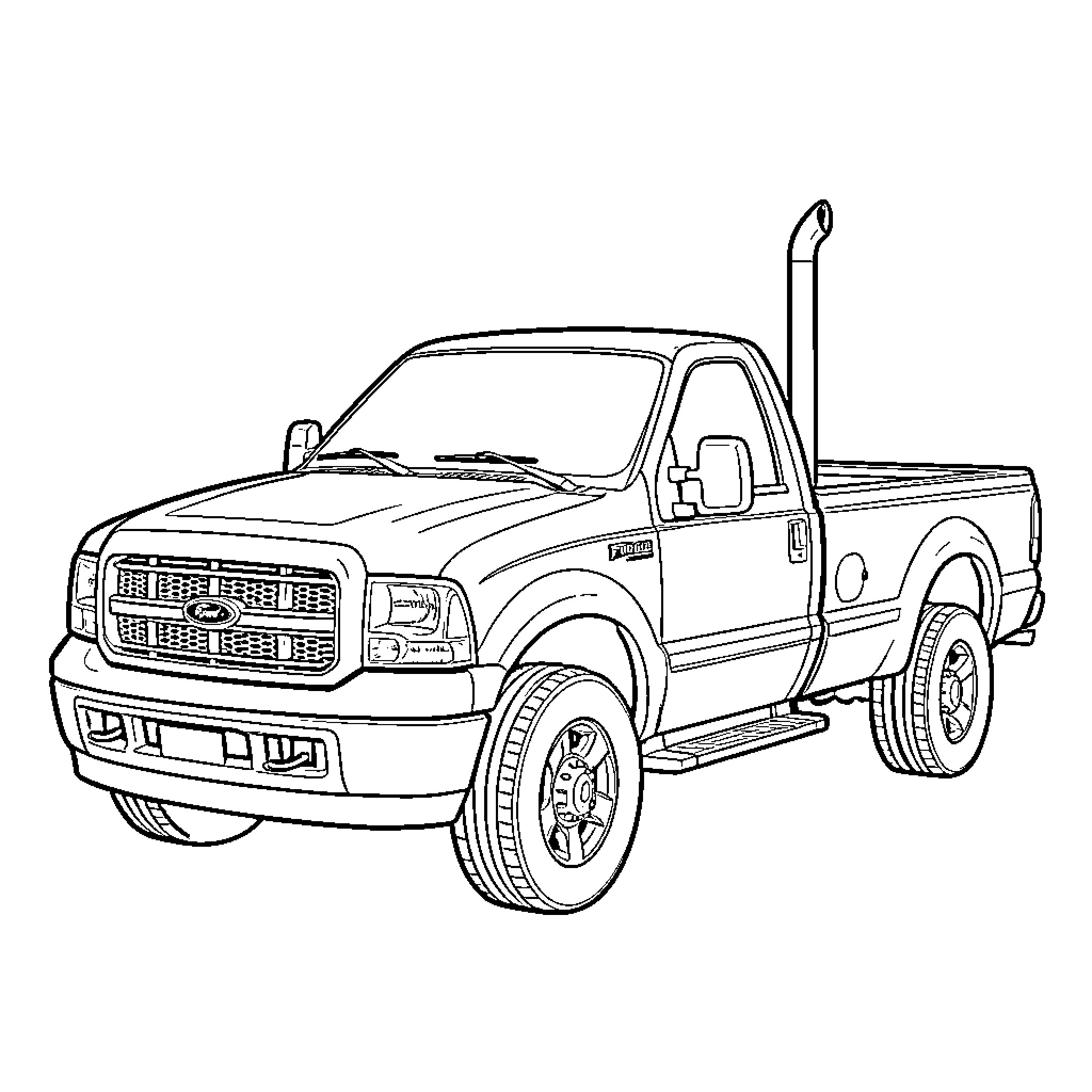 Ford F350 parked on a plain background Coloring Page (free black-and-white line drawing printable PDF for all, from beginners to advanced learners, including children, teens, adults, and seniors)