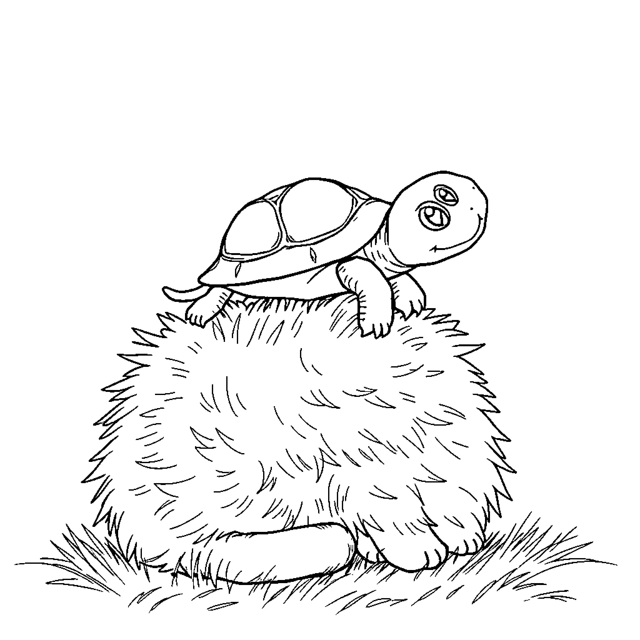 Turtle resting in the grass Coloring Page (free black-and-white line drawing printable PDF for all, from beginners to advanced learners, including children, teens, adults, and seniors)