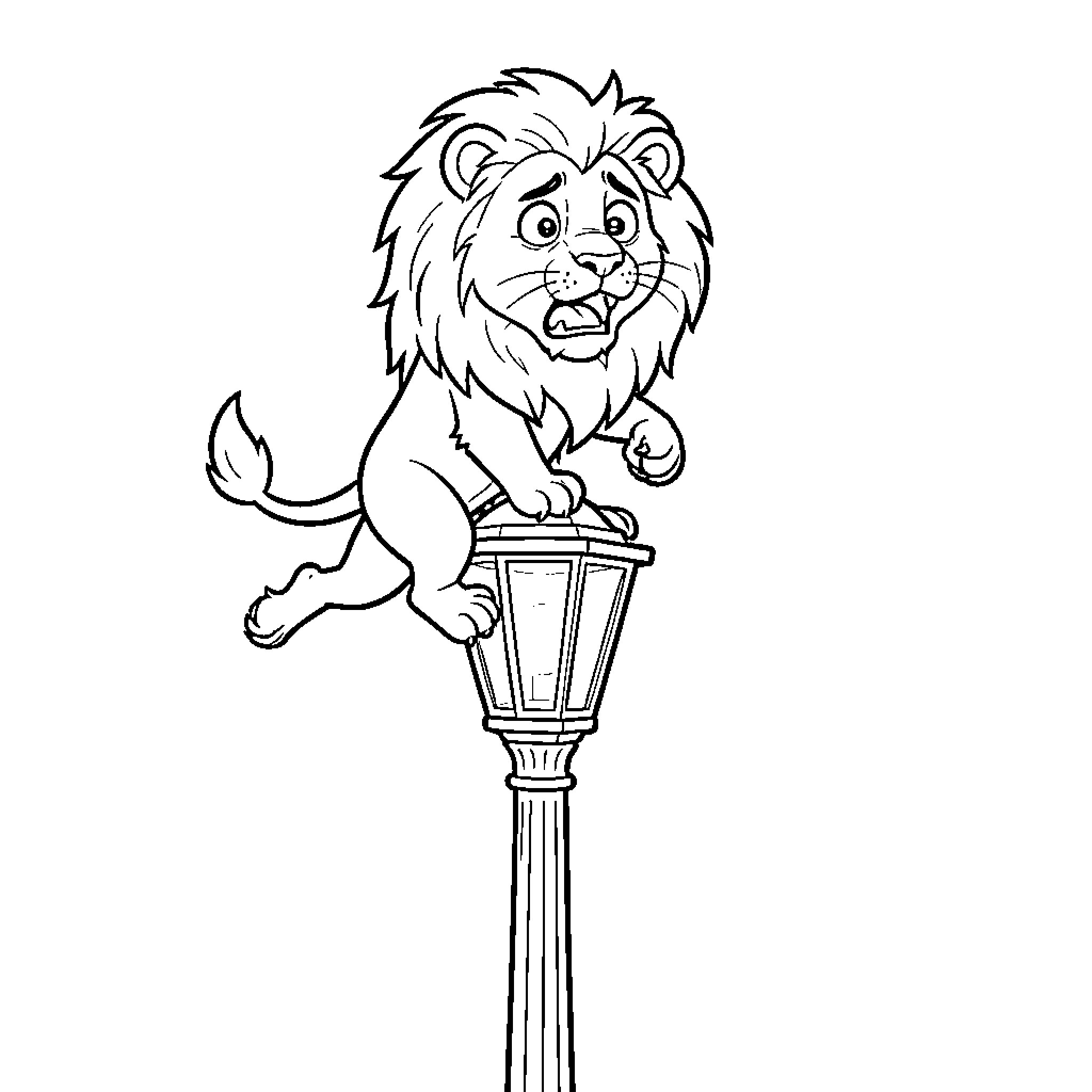 Lion perched on ornamental pedestal Coloring Page (free black-and-white line drawing printable PDF for all, from beginners to advanced learners, including children, teens, adults, and seniors)