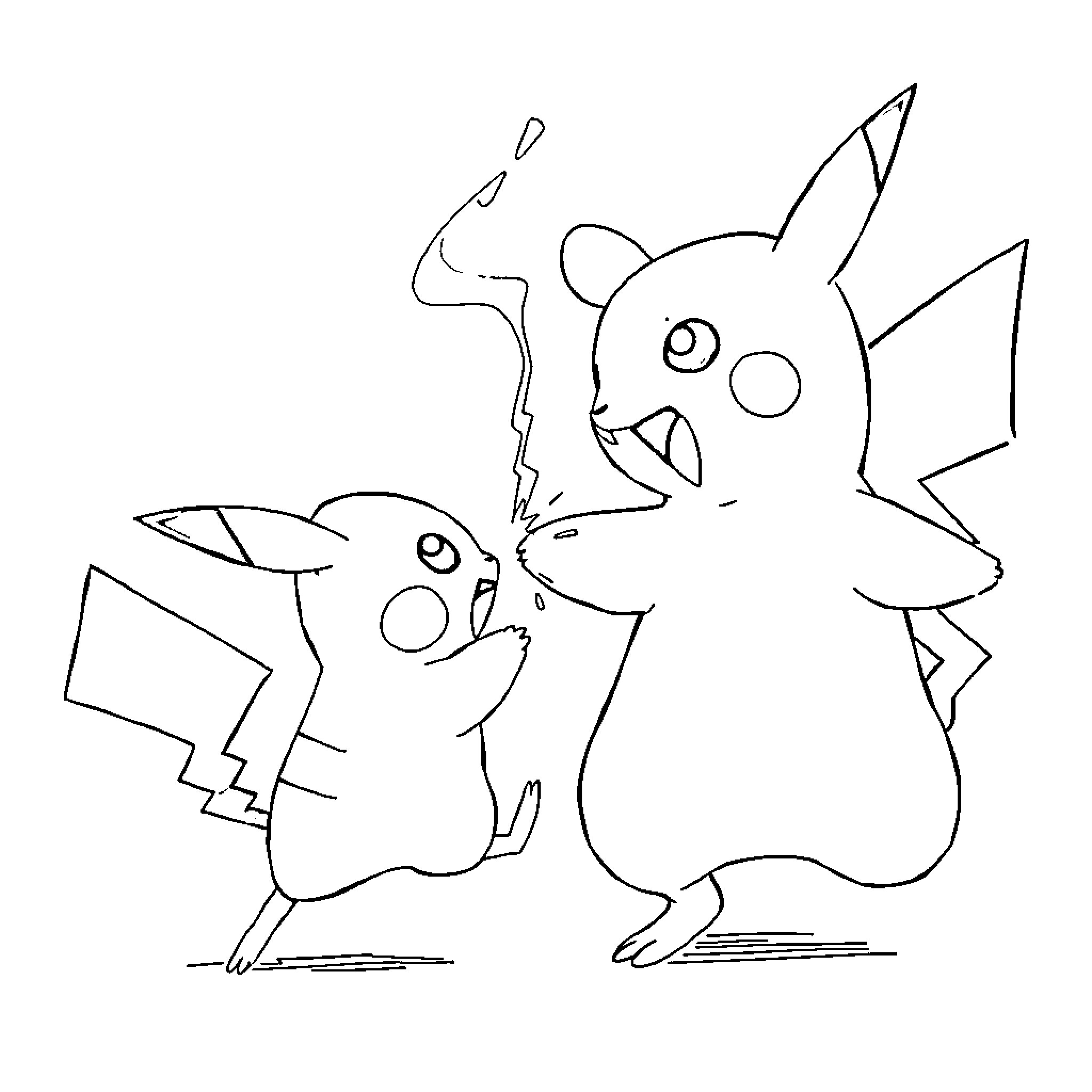Pichu having fun with companions Coloring Page (free black-and-white line drawing printable PDF for all, from beginners to advanced learners, including children, teens, adults, and seniors)