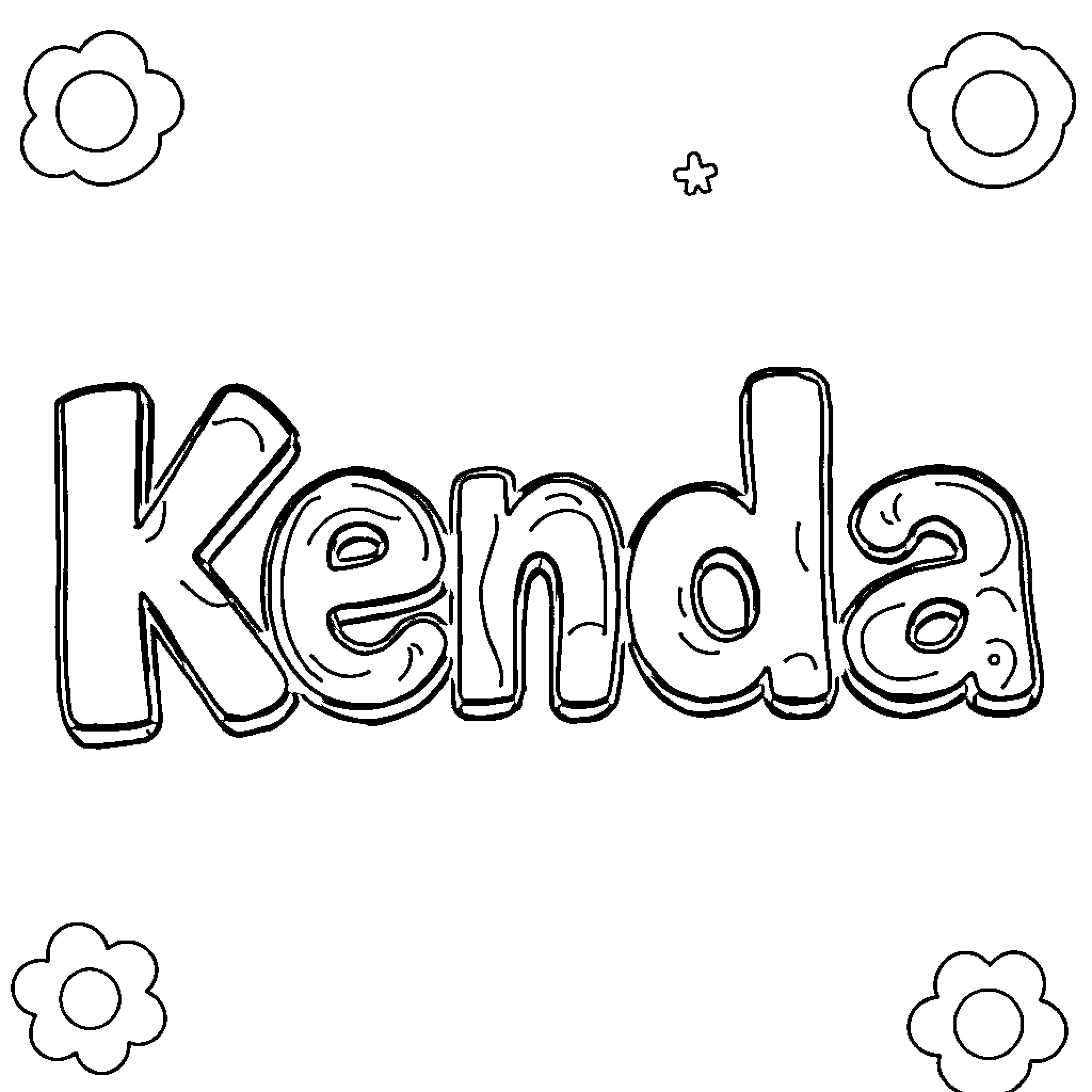 Kenda's playful doodle with flowers Coloring Page (free black-and-white line drawing printable PDF for all, from beginners to advanced learners, including children, teens, adults, and seniors)