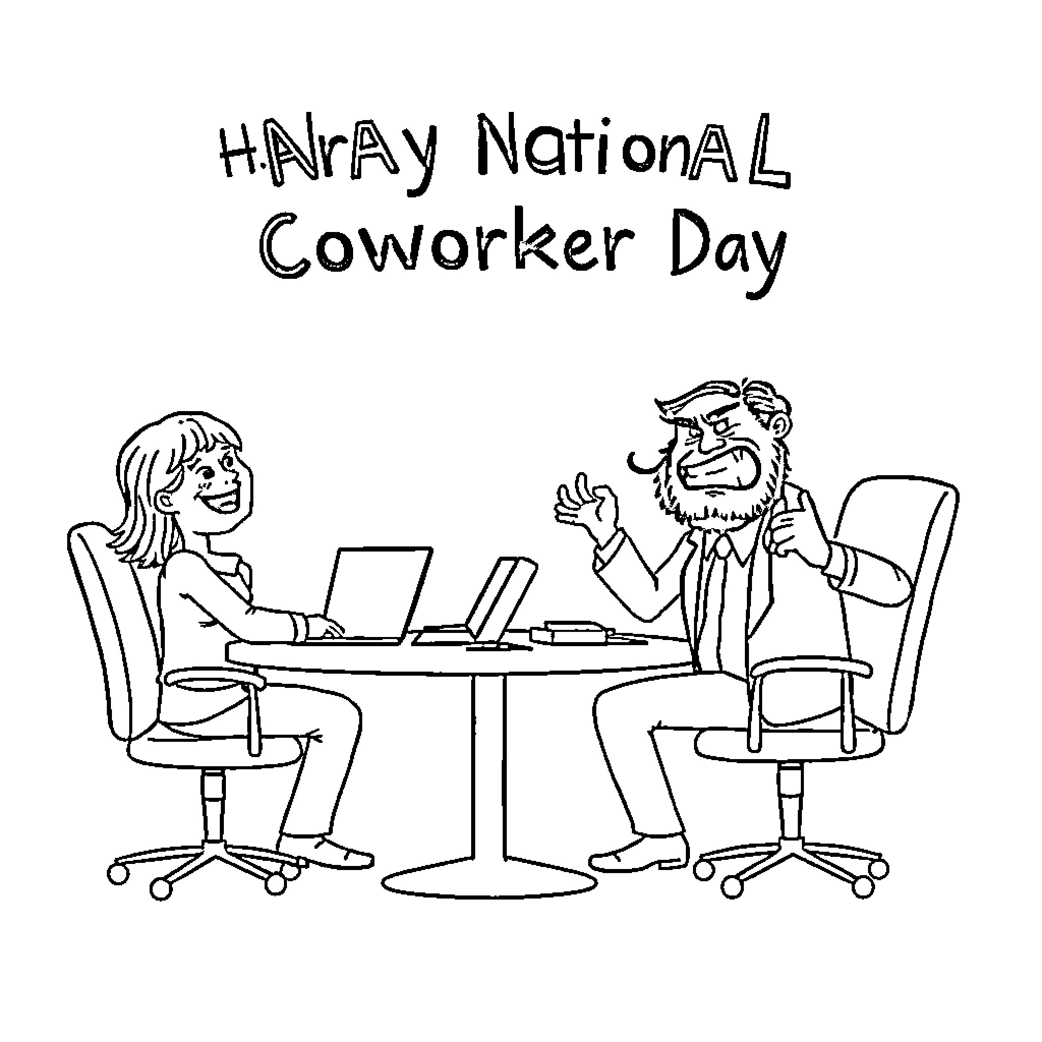 Coworkers Celebrating National Coworker Day Coloring Page (free black-and-white line drawing printable PDF for all, from beginners to advanced learners, including children, teens, adults, and seniors)