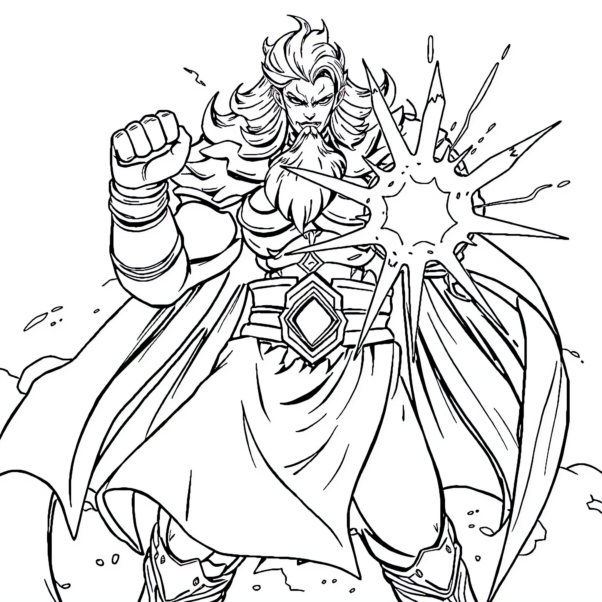 Rang S: Powerful Warrior's Charge Coloring Page (free black-and-white line drawing printable PDF for all, from beginners to advanced learners, including children, teens, adults, and seniors)