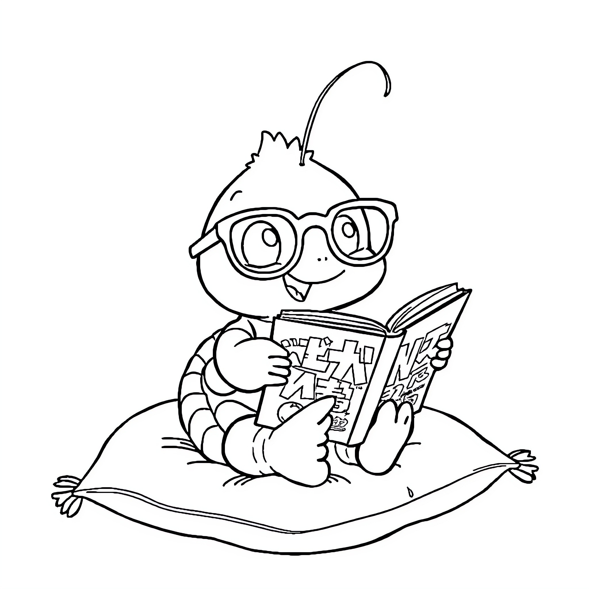 Shrimp reading a book while relaxing Coloring Page (free black-and-white line drawing printable PDF for all, from beginners to advanced learners, including children, teens, adults, and seniors)