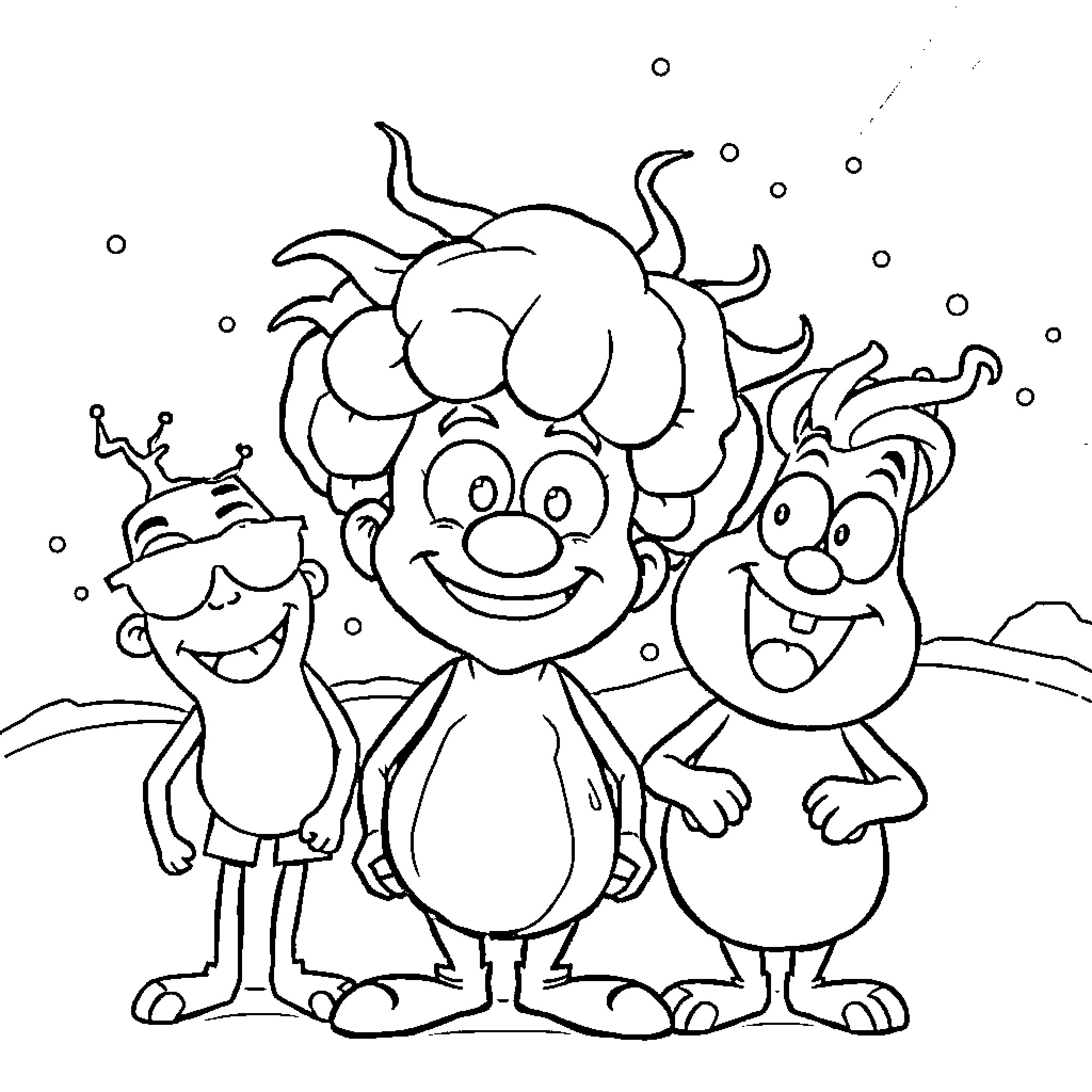Italian Brainrot with Goofy Cartoon Characters Coloring Page (free black-and-white line drawing printable PDF for all, from beginners to advanced learners, including children, teens, adults, and seniors)