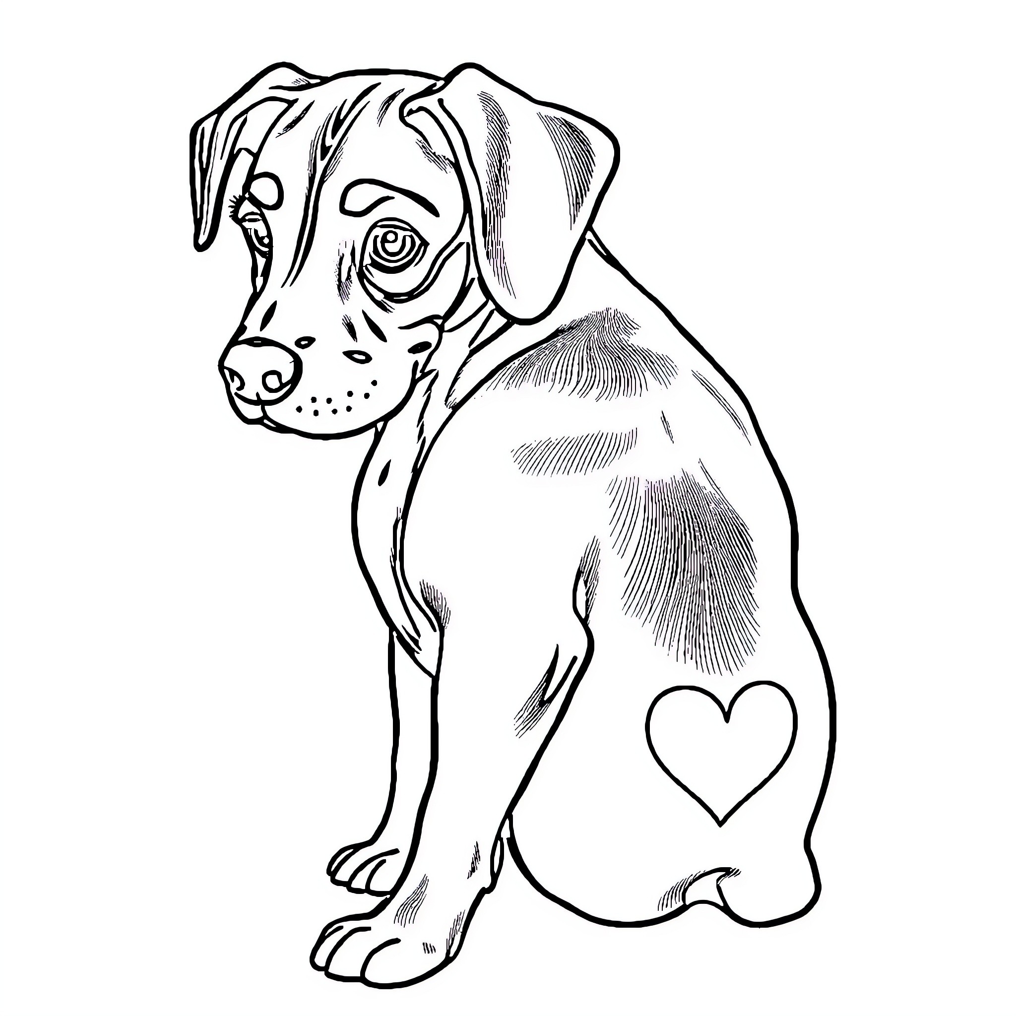 Cheweenie dog with a heart-shaped marking Coloring Page (free black-and-white line drawing printable PDF for all, from beginners to advanced learners, including children, teens, adults, and seniors)