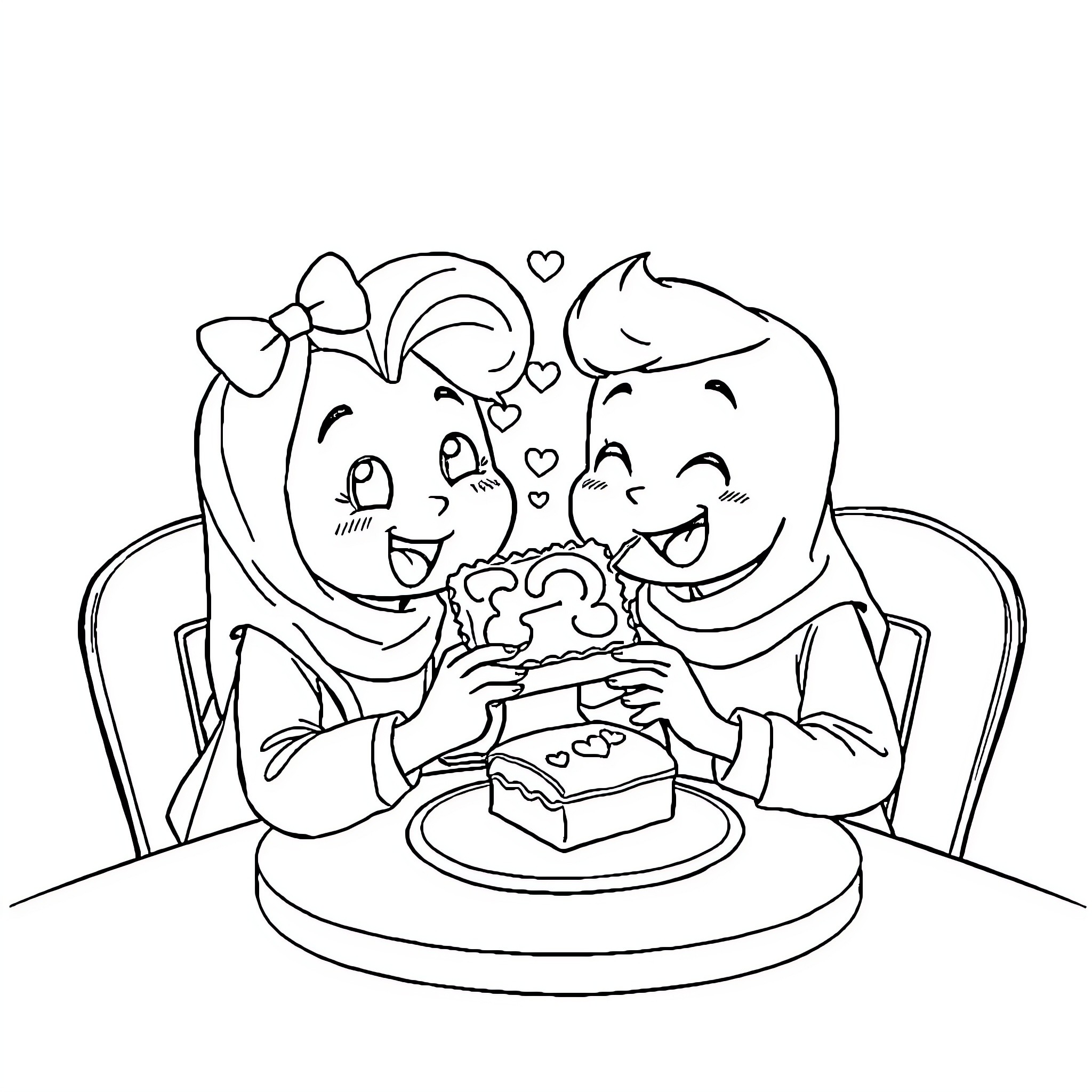 Poptart couple sharing a sweet treat Coloring Page (free black-and-white line drawing printable PDF for all, from beginners to advanced learners, including children, teens, adults, and seniors)