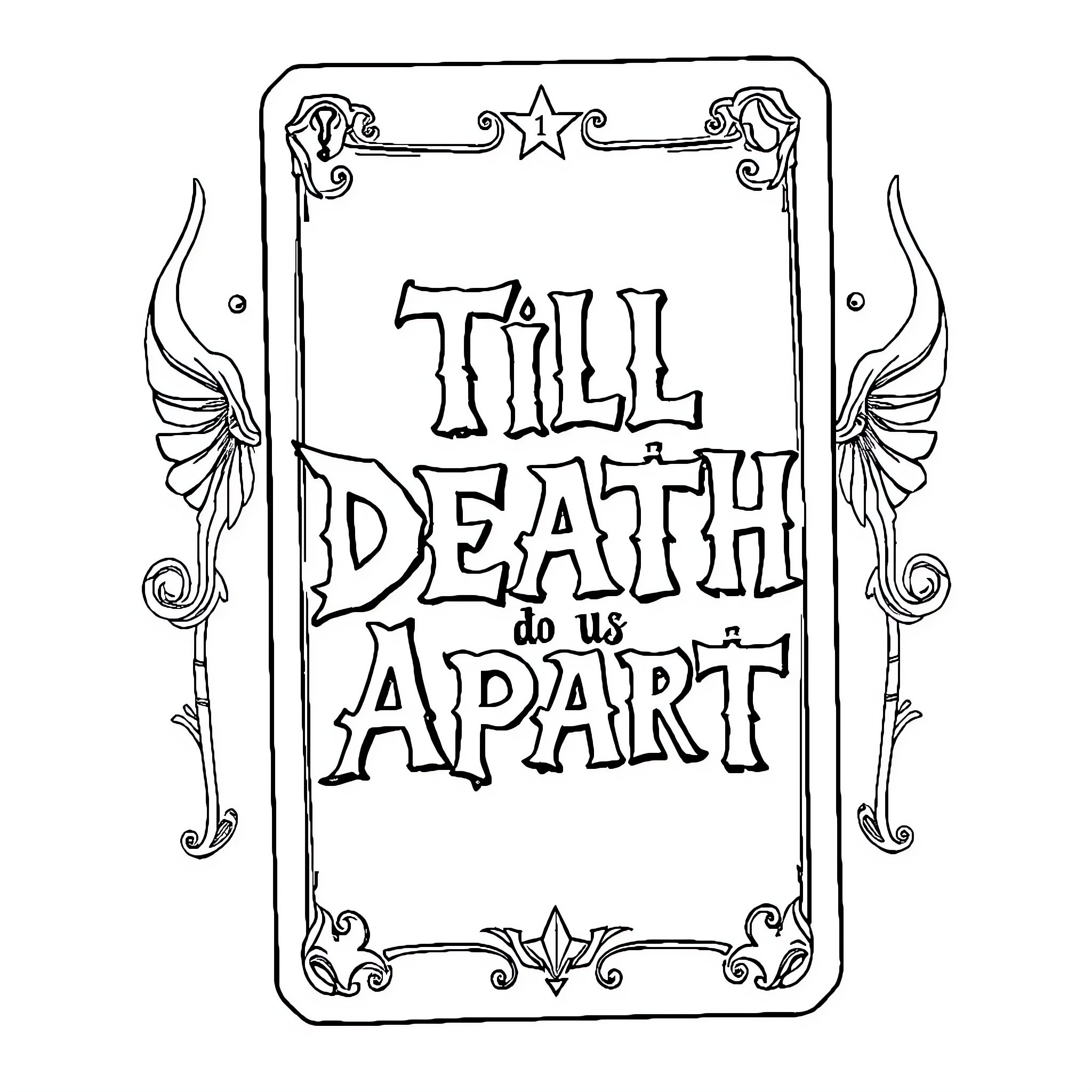 Tarot Card of Till Death Do Us Apart Coloring Page (free black-and-white line drawing printable PDF for all, from beginners to advanced learners, including children, teens, adults, and seniors)