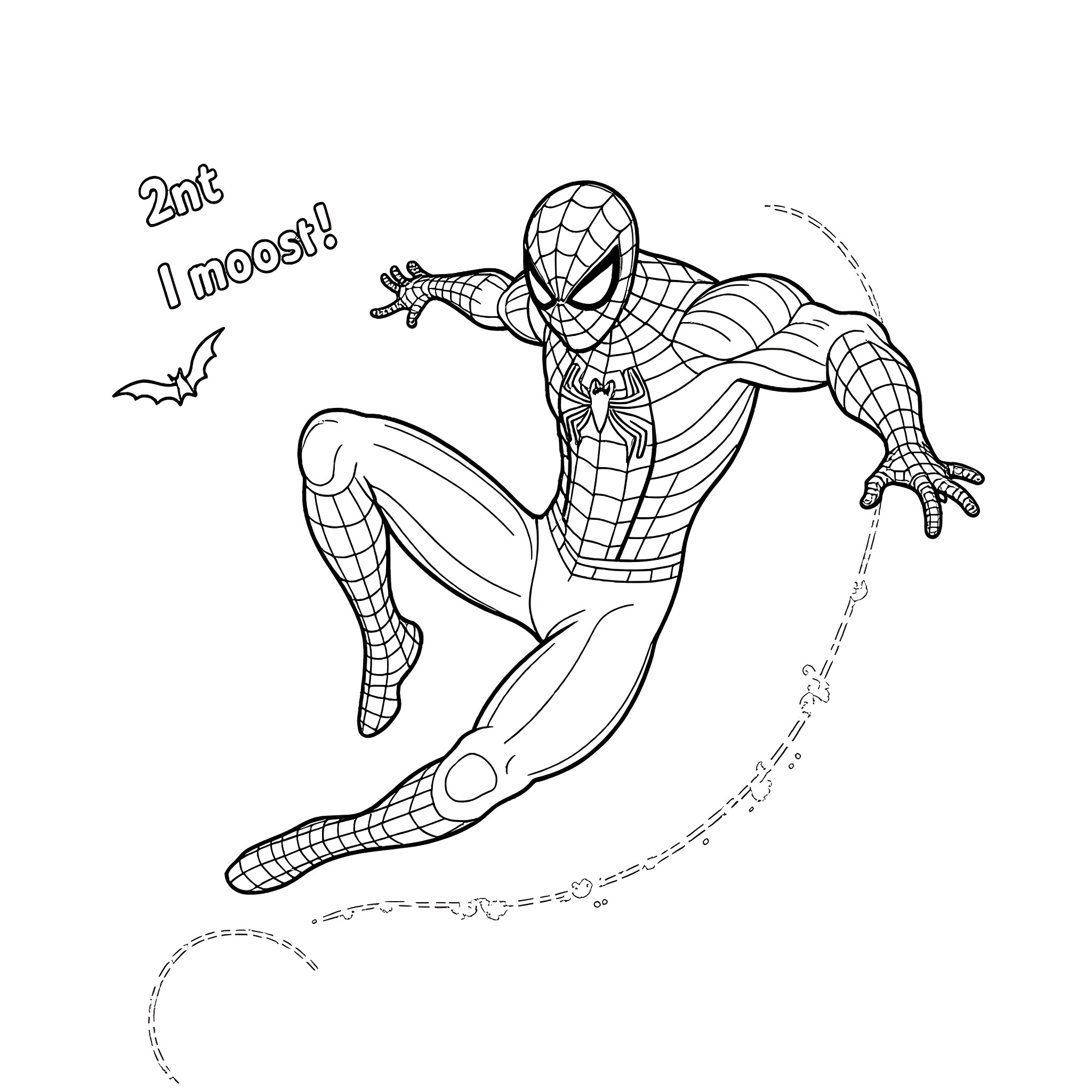 Spider-Man swinging through the city at night Coloring Page (free black-and-white line drawing printable PDF for all, from beginners to advanced learners, including children, teens, adults, and seniors)