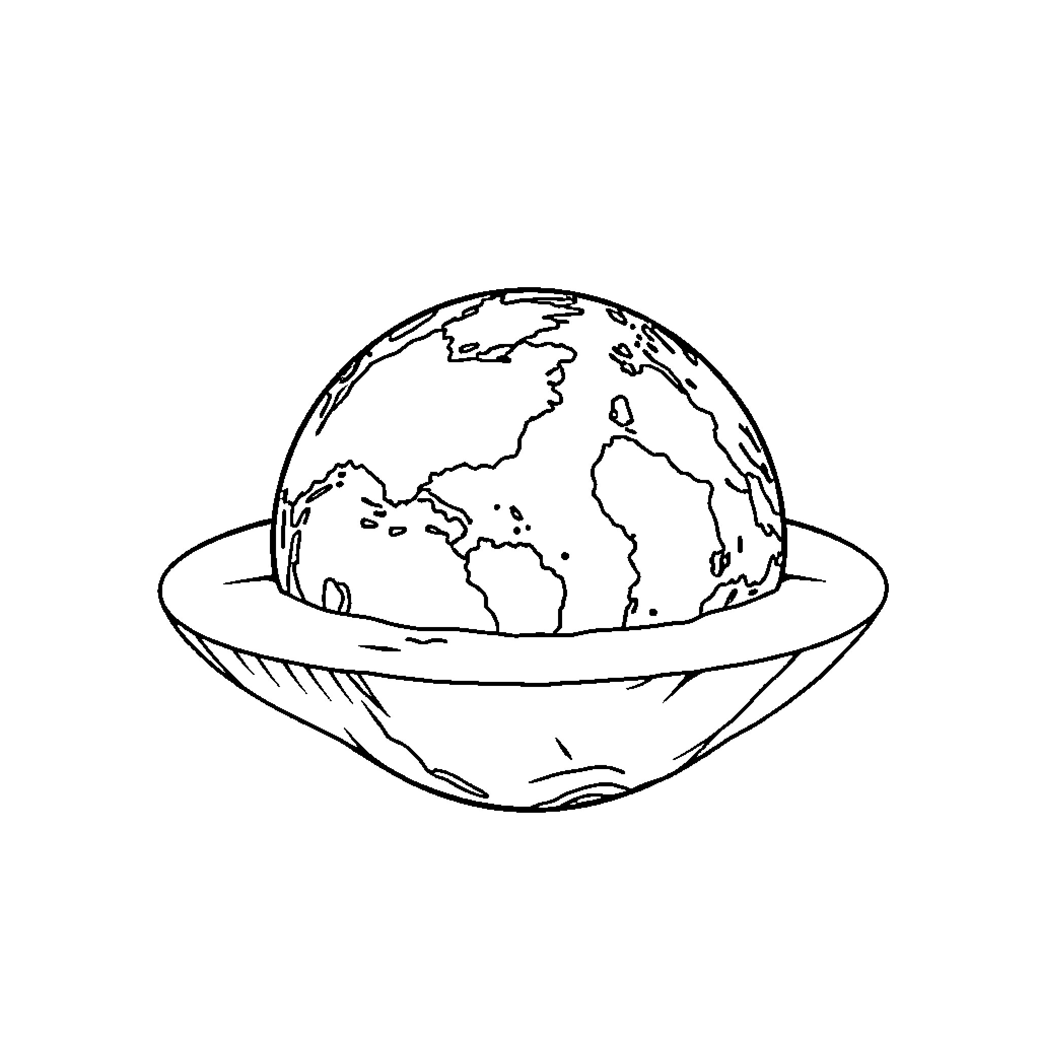 Flat Earth in a bowl Coloring Page (free black-and-white line drawing printable PDF for all, from beginners to advanced learners, including children, teens, adults, and seniors)