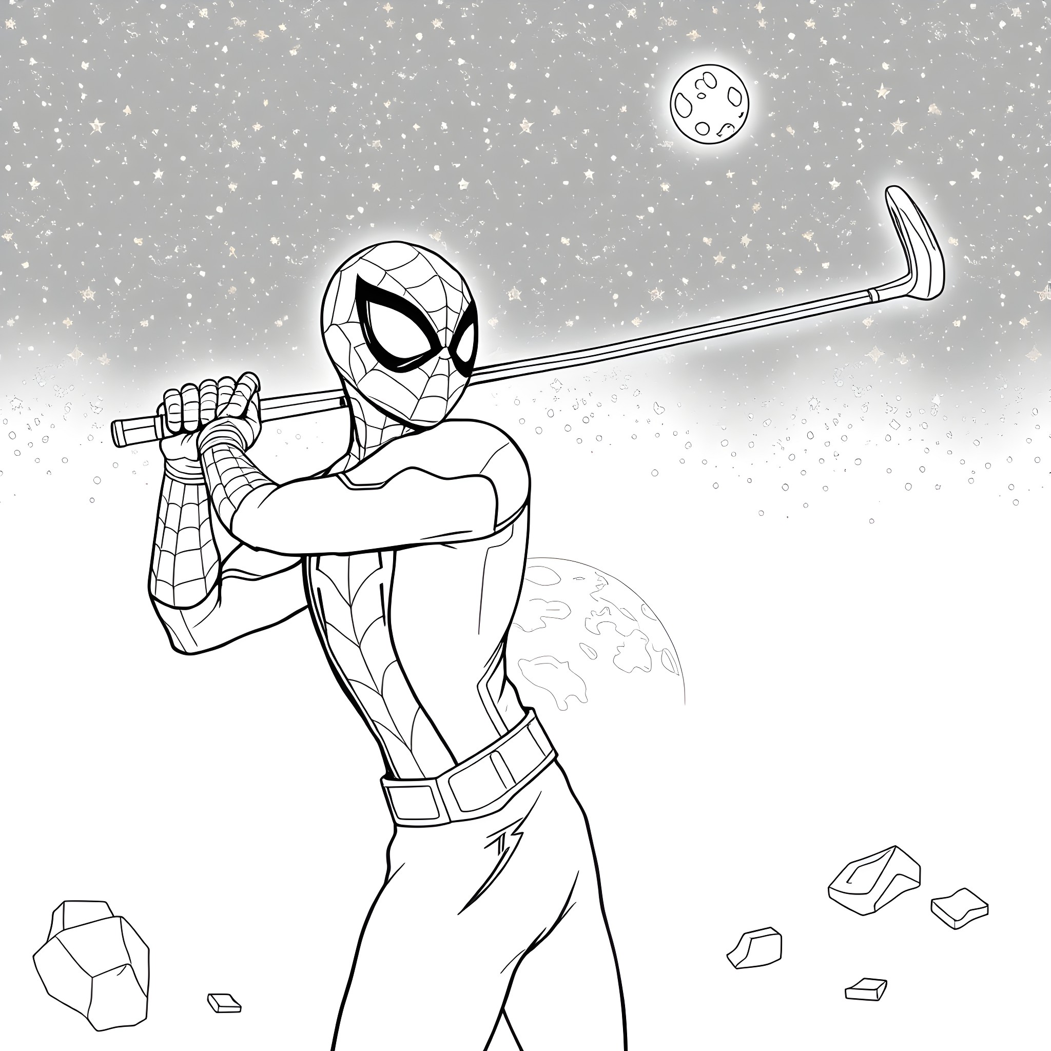 Spiderman fighting in the snowy night Coloring Page (free black-and-white line drawing printable PDF for all, from beginners to advanced learners, including children, teens, adults, and seniors)