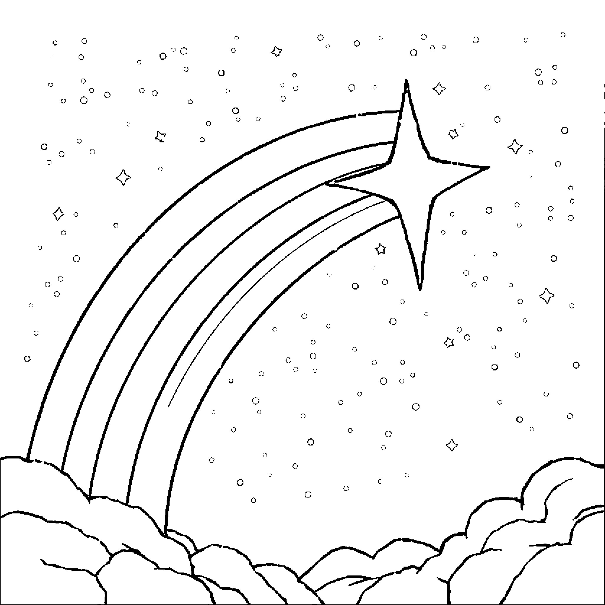 Star Shooting Across a Starry Sky Coloring Page (free black-and-white line drawing printable PDF for all, from beginners to advanced learners, including children, teens, adults, and seniors)