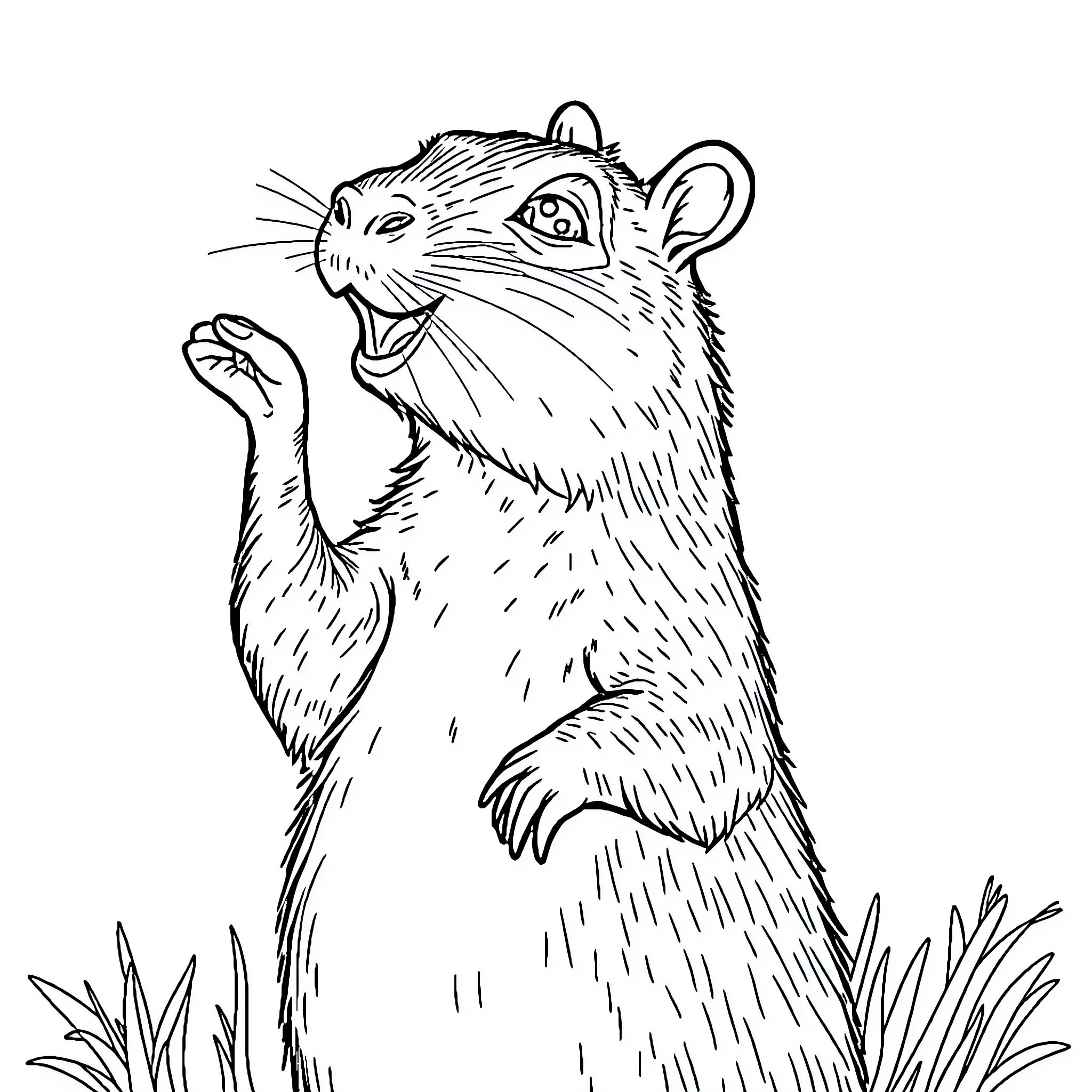 Capybara exploring its grassy habitat Coloring Page (free black-and-white line drawing printable PDF for all, from beginners to advanced learners, including children, teens, adults, and seniors)