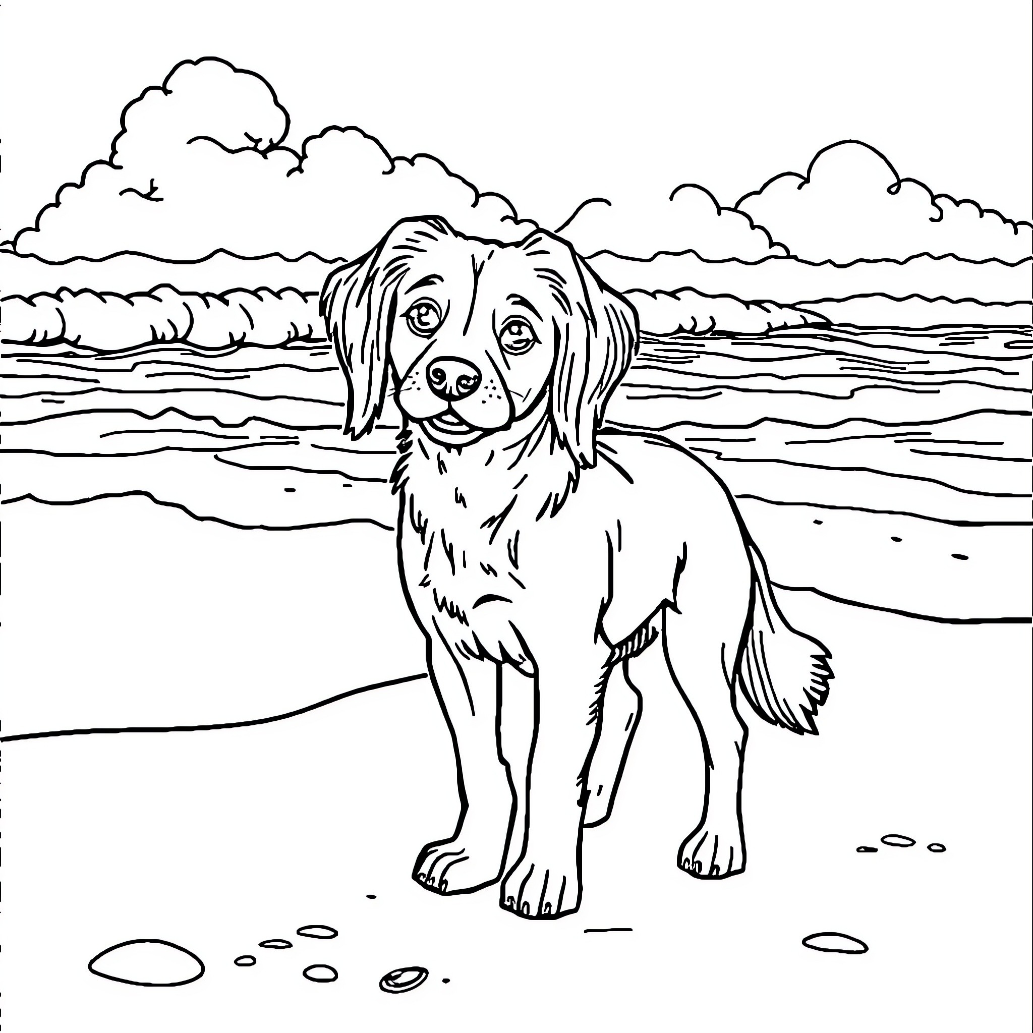 Stella's Beach Adventure Coloring Page (free black-and-white line drawing printable PDF for all, from beginners to advanced learners, including children, teens, adults, and seniors)