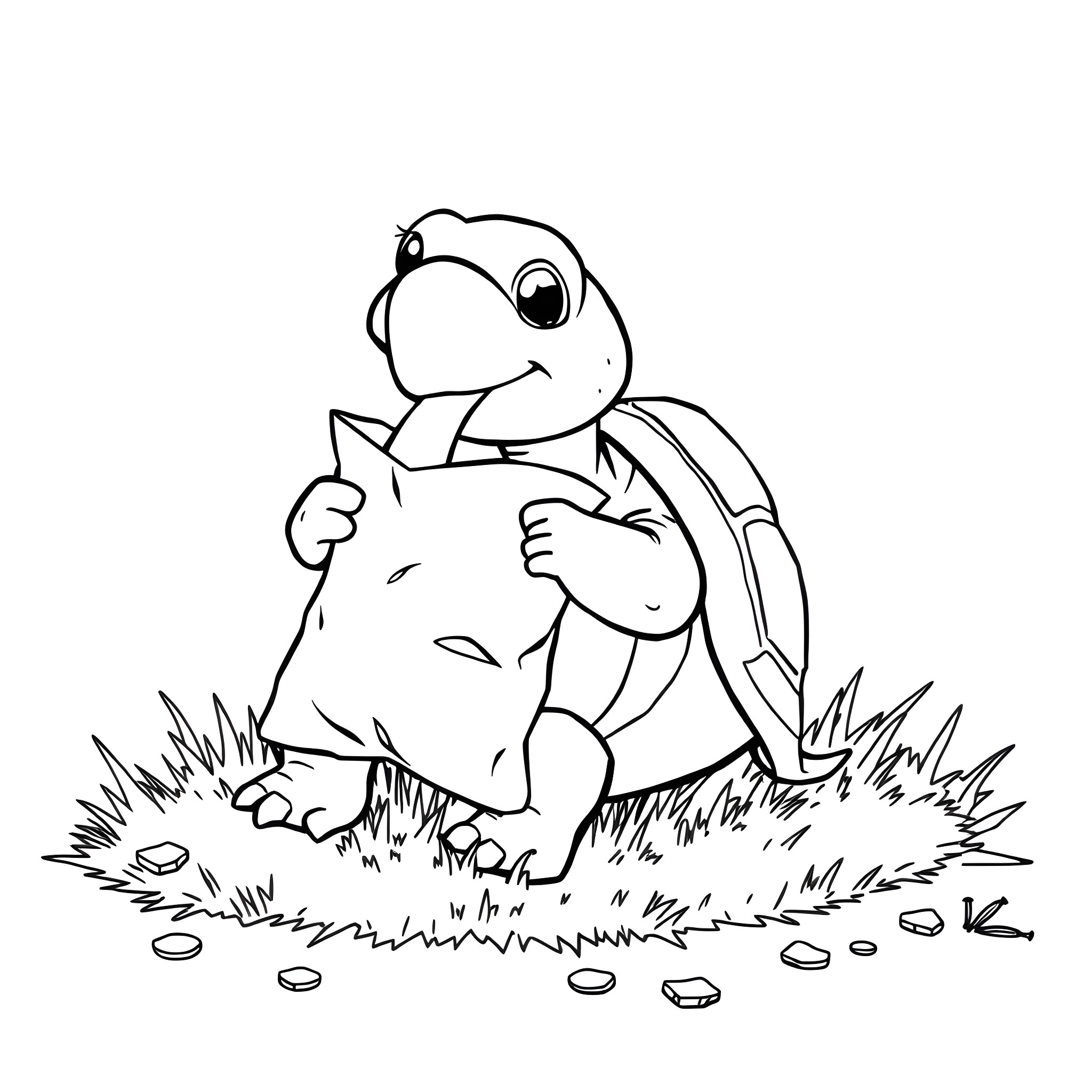 Turtle exploring the grassy field Coloring Page (free black-and-white line drawing printable PDF for all, from beginners to advanced learners, including children, teens, adults, and seniors)