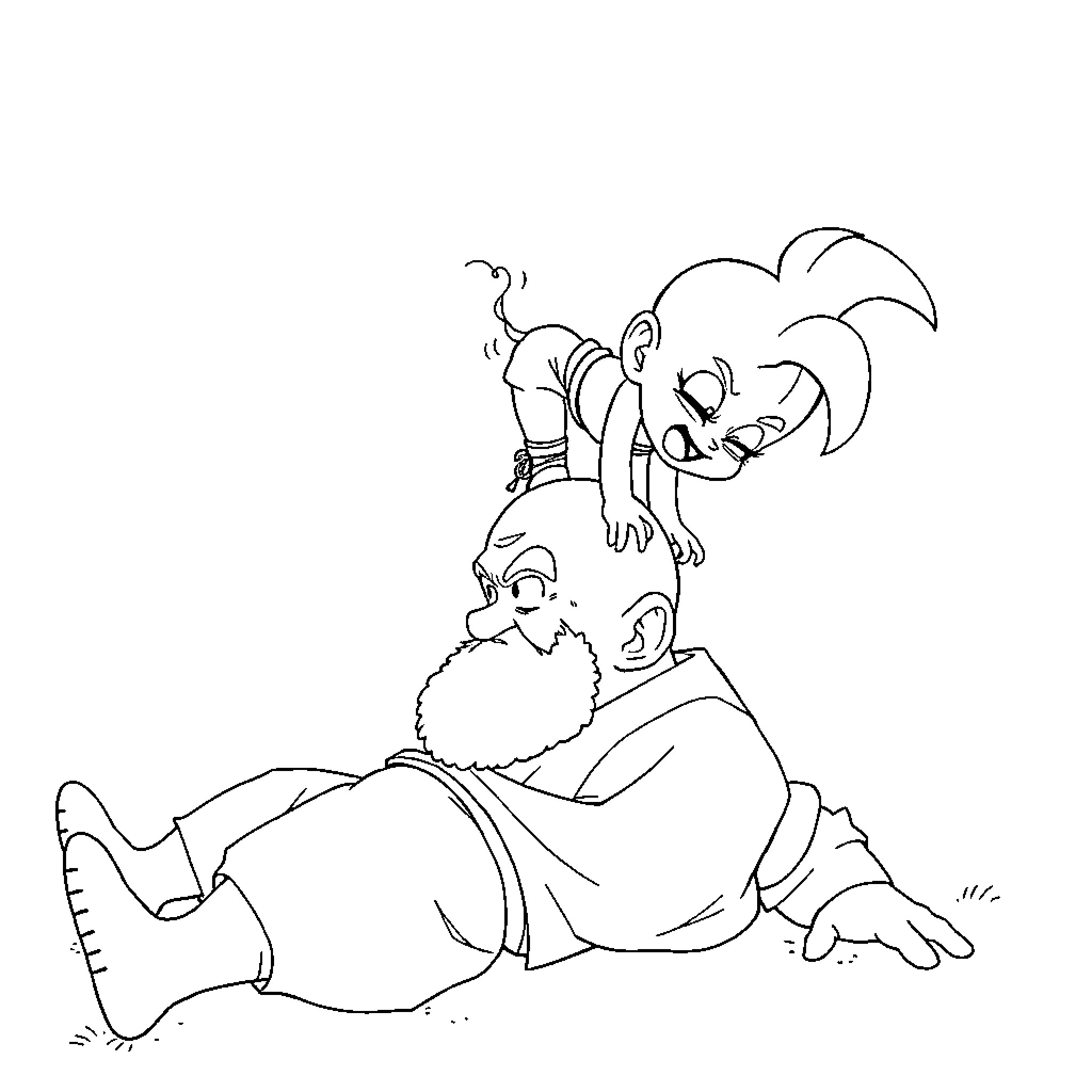 Bulma assisting a fallen friend Coloring Page (free black-and-white line drawing printable PDF for all, from beginners to advanced learners, including children, teens, adults, and seniors)