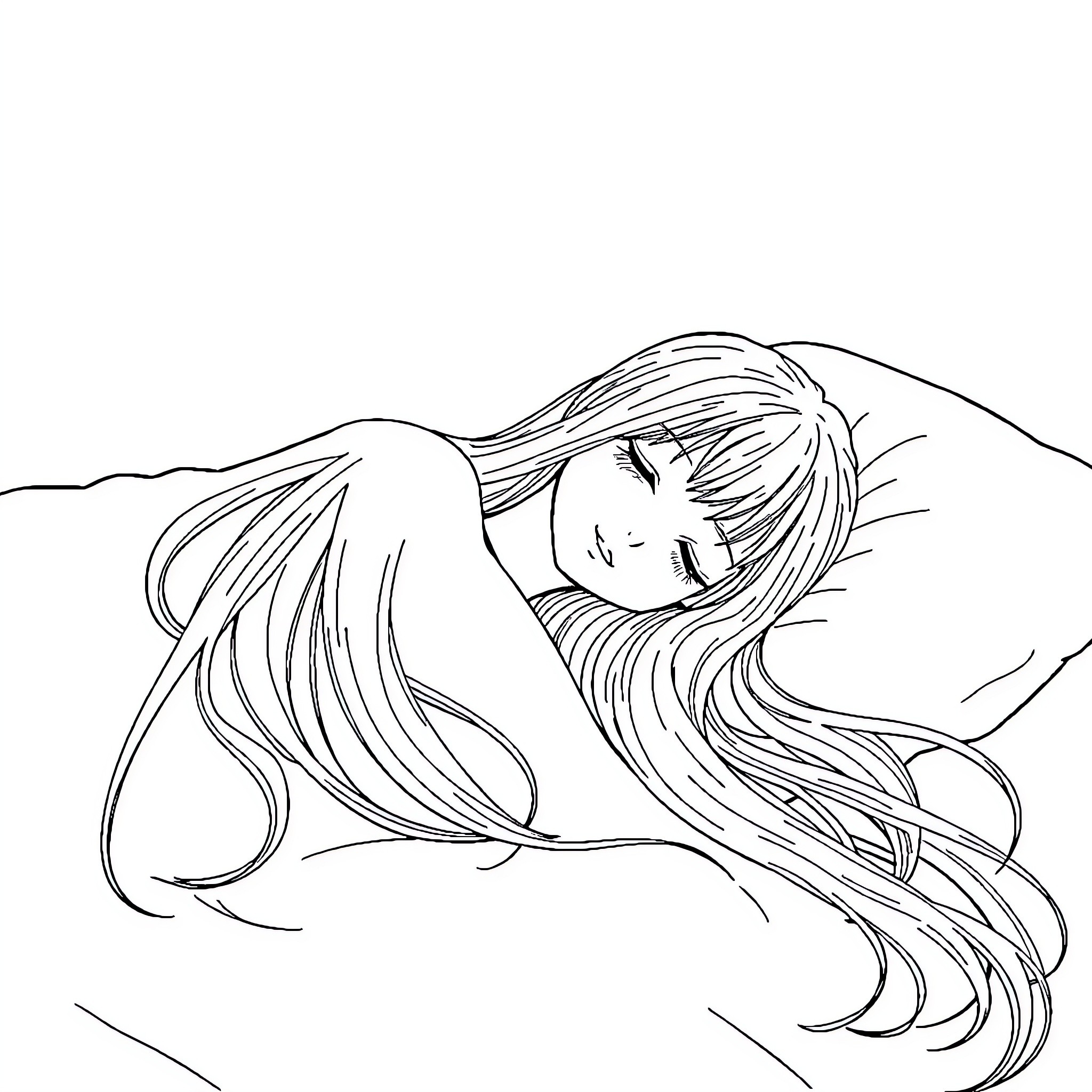 Hinata's Peaceful Slumber Coloring Page (free black-and-white line drawing printable PDF for all, from beginners to advanced learners, including children, teens, adults, and seniors)