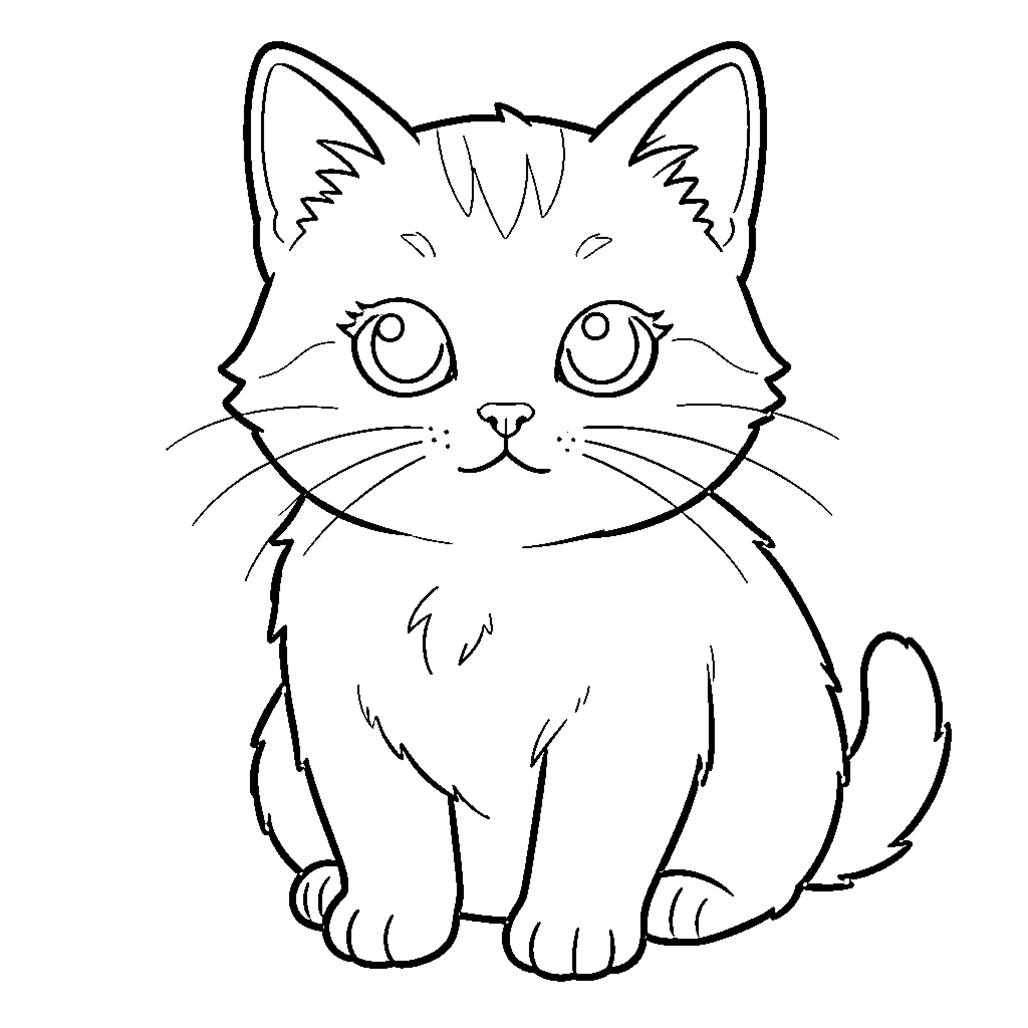 Kitten with cute expression Coloring Page (free black-and-white line drawing printable PDF for all, from beginners to advanced learners, including children, teens, adults, and seniors)