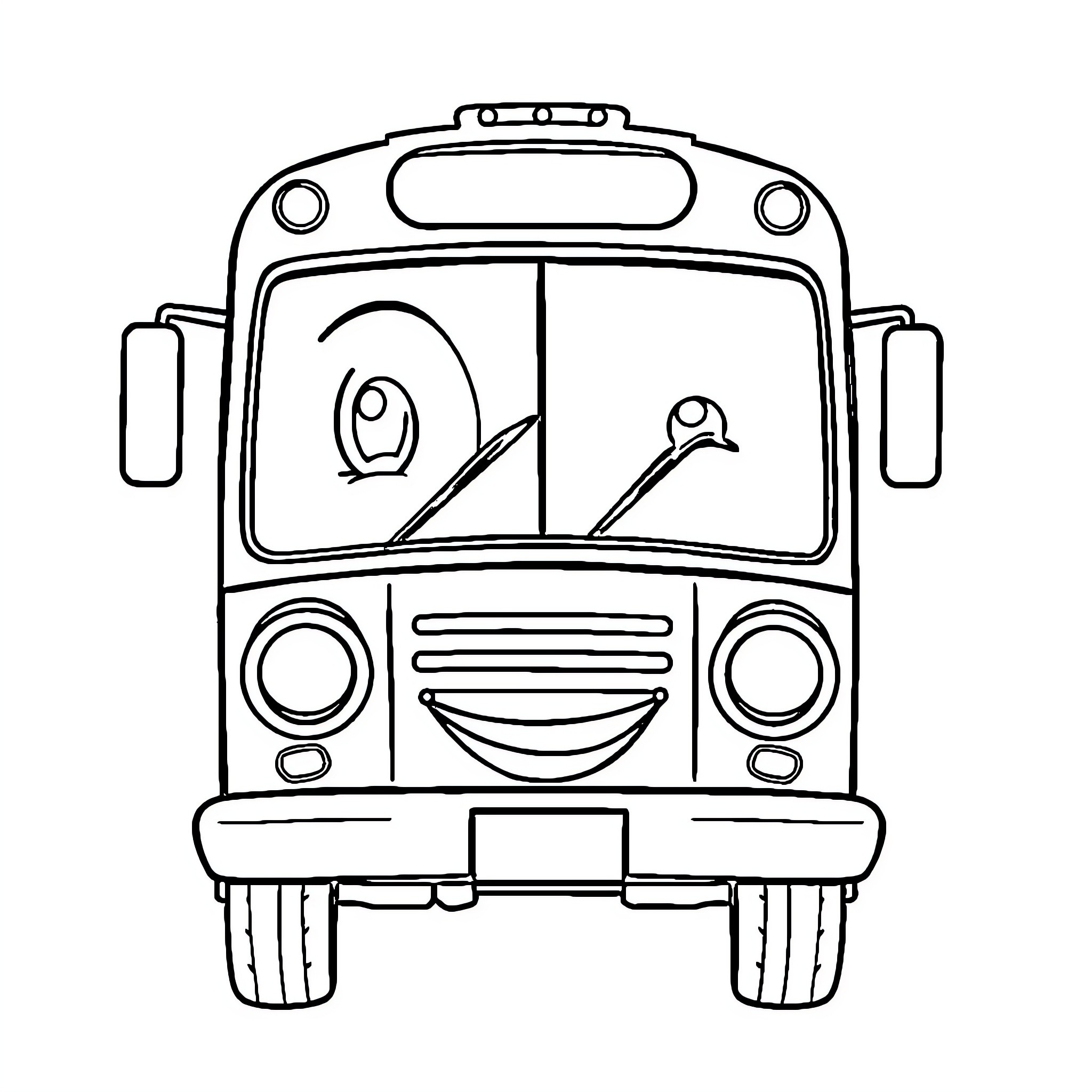 Bus with Smiling Face Coloring Page (free black-and-white line drawing printable PDF for all, from beginners to advanced learners, including children, teens, adults, and seniors)
