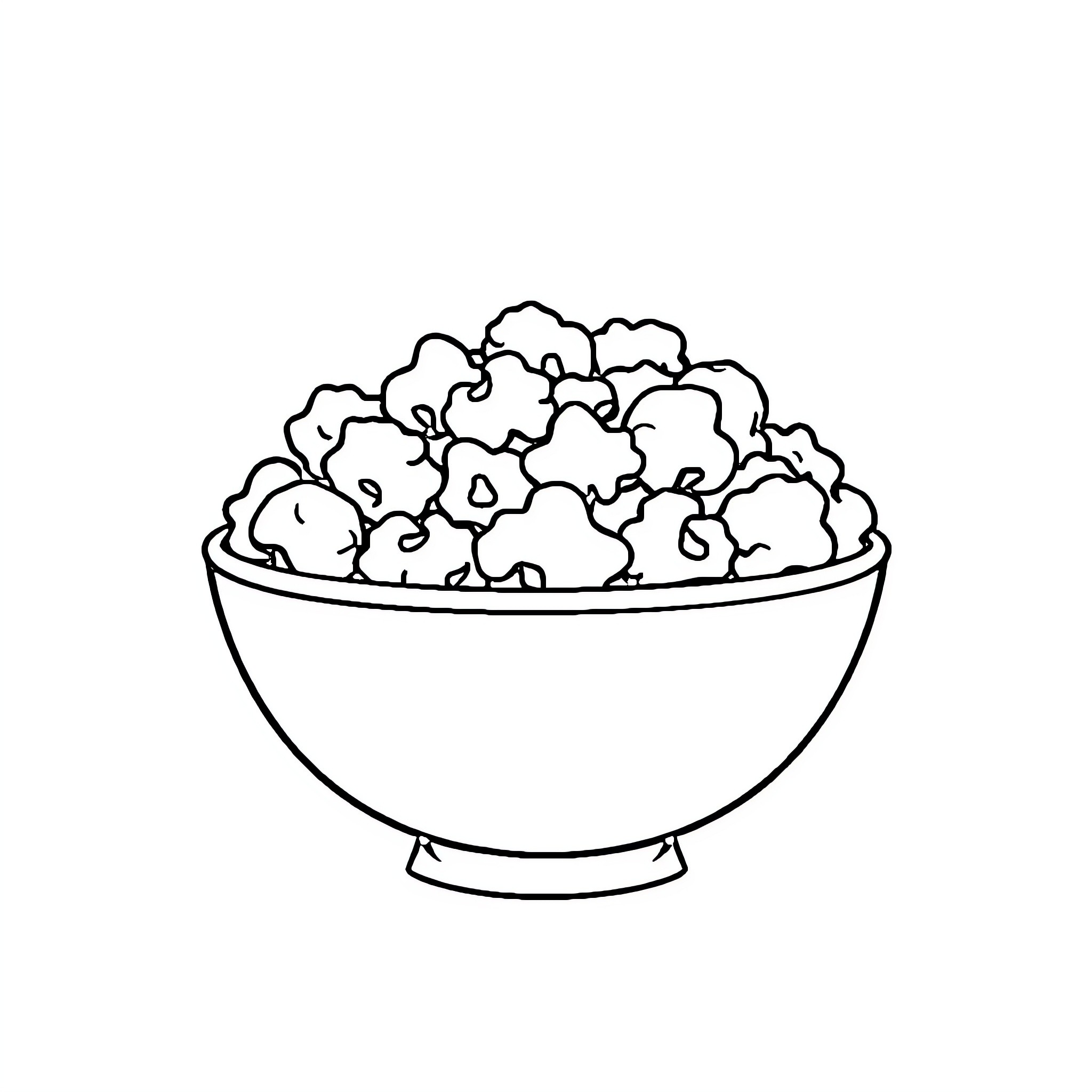 Popcorn in a bowl Coloring Page (free black-and-white line drawing printable PDF for all, from beginners to advanced learners, including children, teens, adults, and seniors)