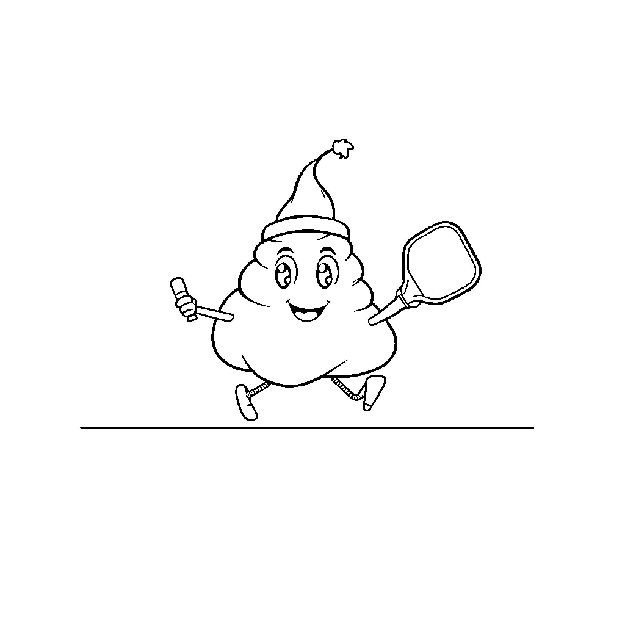 Poop Character Holding Toothbrush and Mirror Coloring Page (free black-and-white line drawing printable PDF for all, from beginners to advanced learners, including children, teens, adults, and seniors)