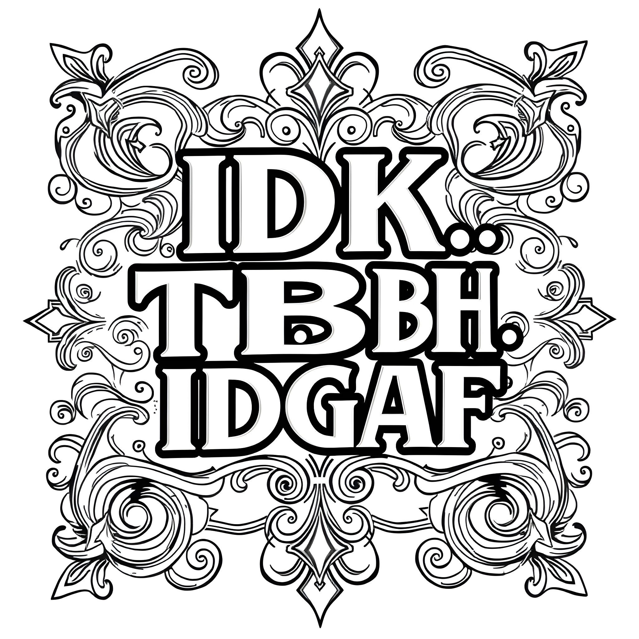 Lettering intricate ornamental text design Coloring Page (free black-and-white line drawing printable PDF for all, from beginners to advanced learners, including children, teens, adults, and seniors)