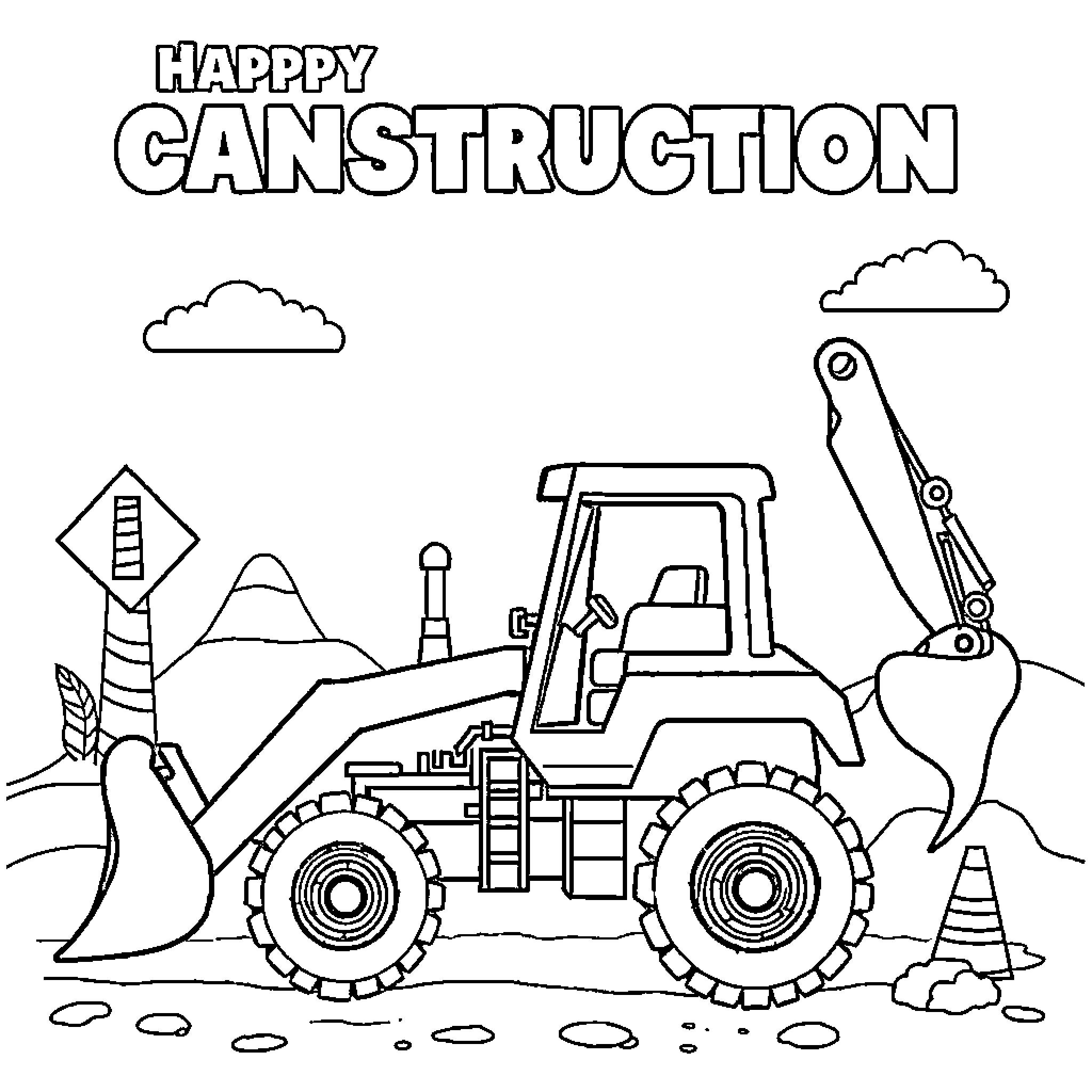 Construction site with heavy machinery and equipment Coloring Page (free black-and-white line drawing printable PDF for all, from beginners to advanced learners, including children, teens, adults, and seniors)