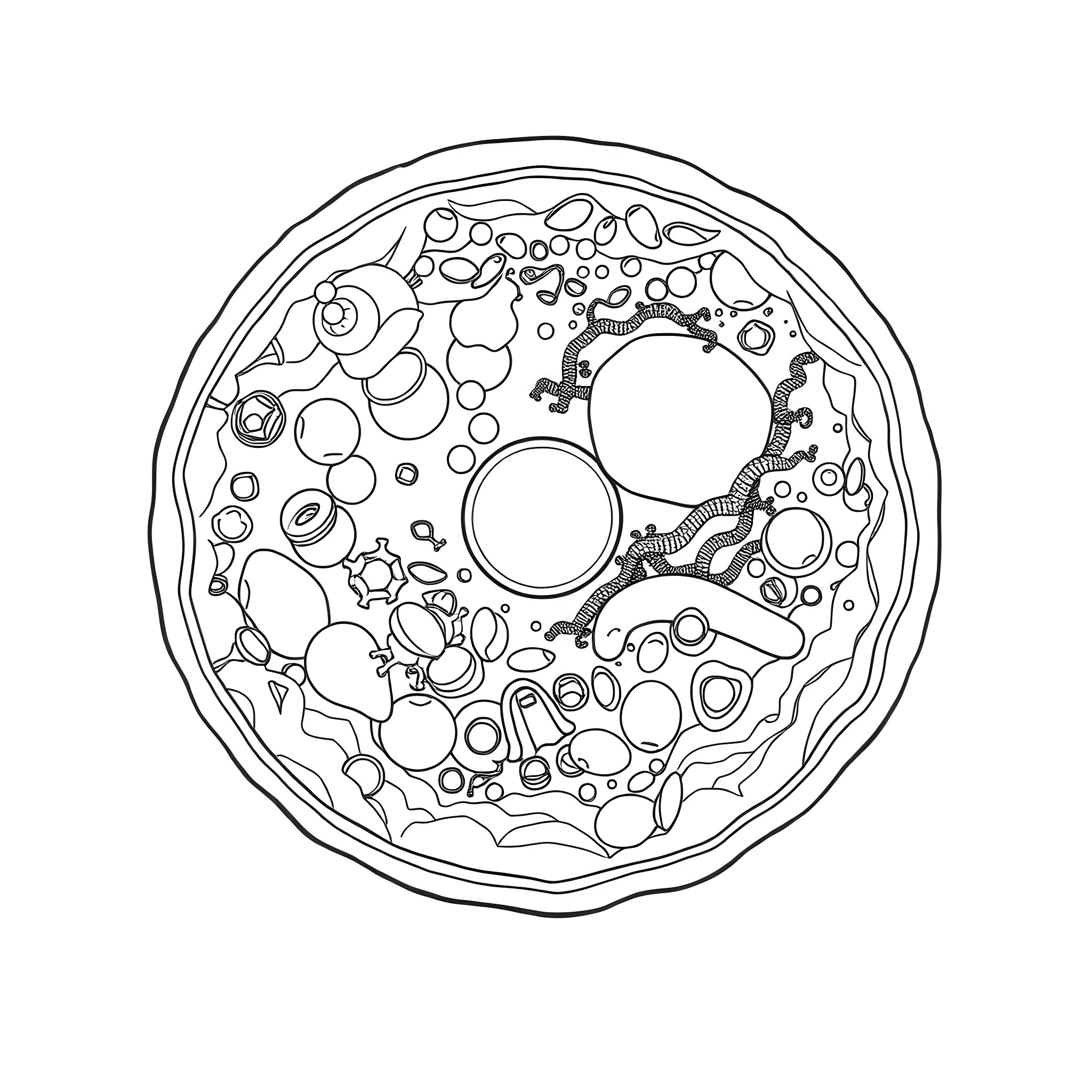 Cell structure and components illustration Coloring Page (free black-and-white line drawing printable PDF for all, from beginners to advanced learners, including children, teens, adults, and seniors)