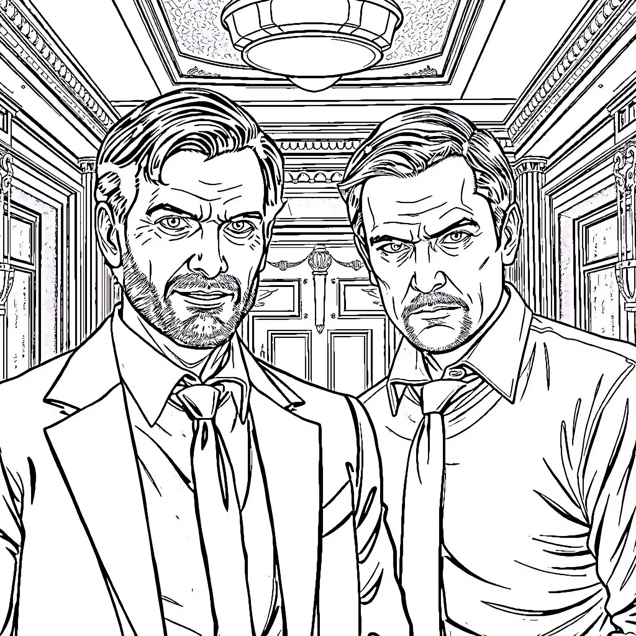 Hannibal: Confrontation of Two Formidable Figures Coloring Page (free black-and-white line drawing printable PDF for all, from beginners to advanced learners, including children, teens, adults, and seniors)