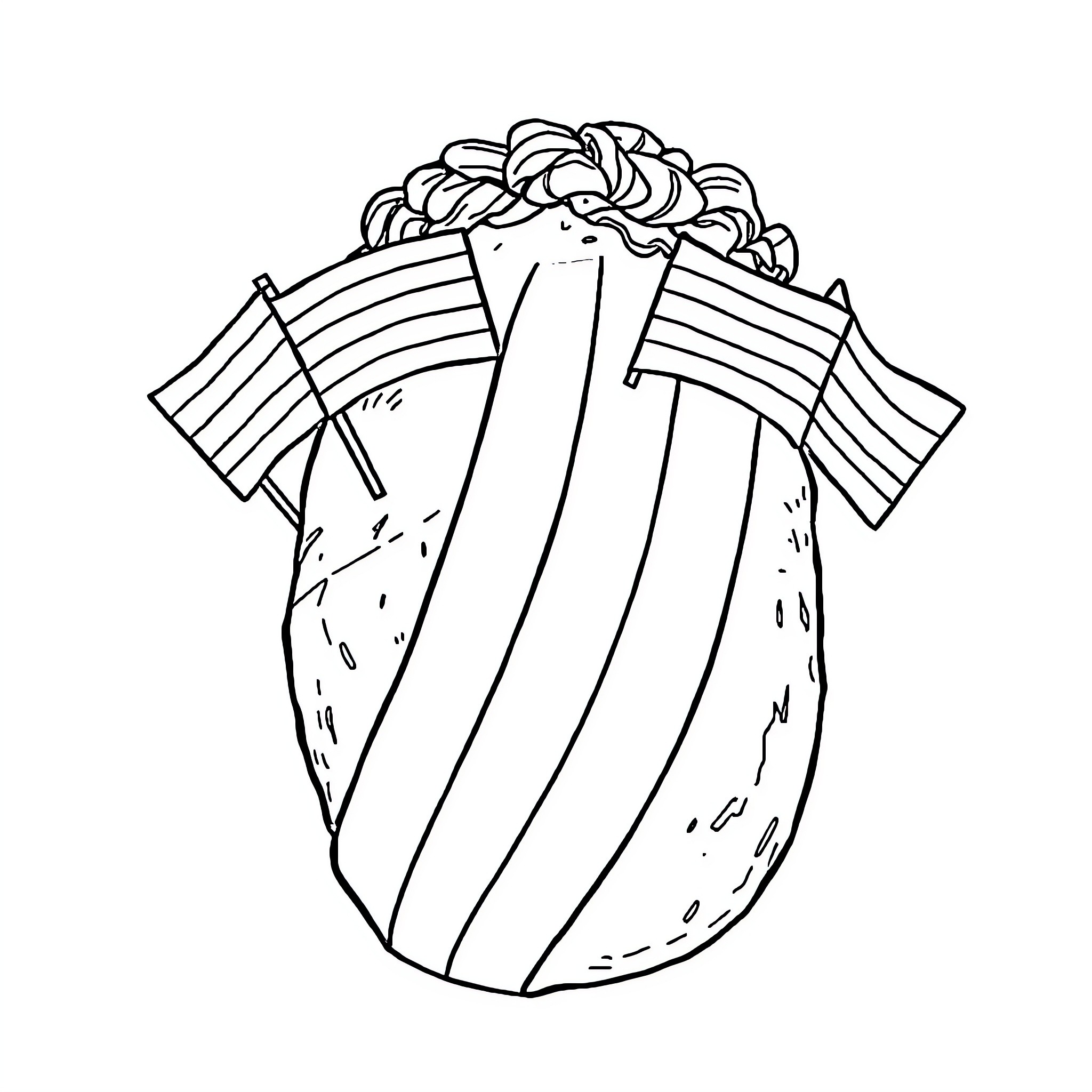 Potato-shaped gift with American flags Coloring Page (free black-and-white line drawing printable PDF for all, from beginners to advanced learners, including children, teens, adults, and seniors)