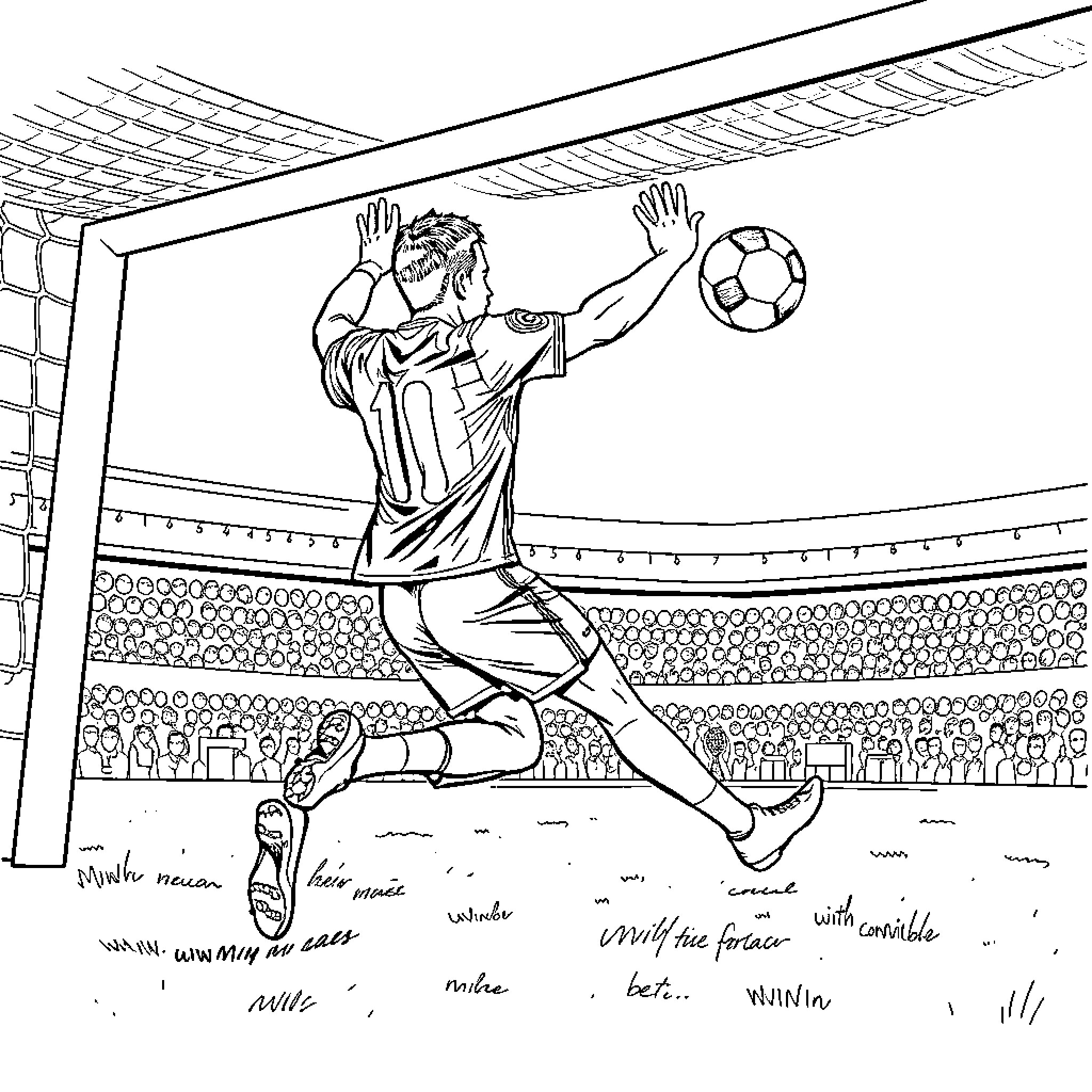 Cristiano Ronaldo's Championship Celebration Coloring Page (free black-and-white line drawing printable PDF for all, from beginners to advanced learners, including children, teens, adults, and seniors)
